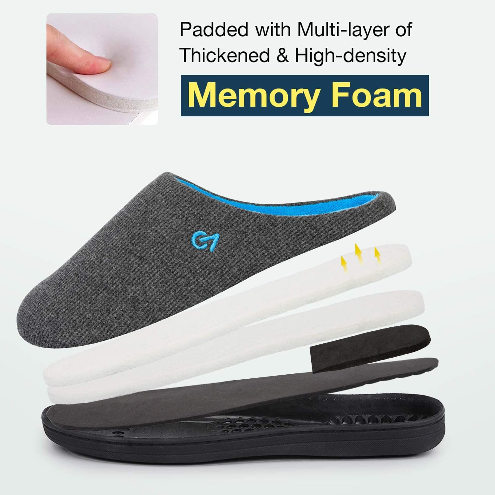 VeraCosy Men's Two-Tone Memory Foam Slippers - Indoor/Outdoor Comfort with Durable Rubber Sole - Perfect for Home, Office & Travel Use