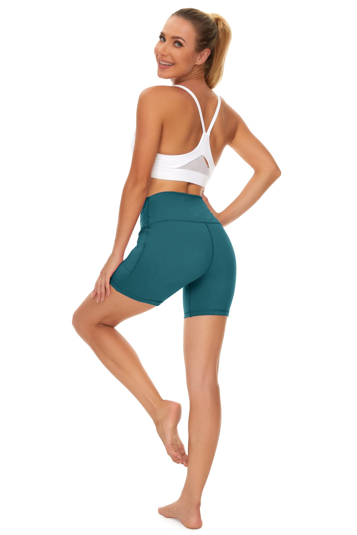 HIAMIGOS Women's High Waisted Yoga Shorts with Pockets - Non See Through Workout Shorts for Gym, Running, Cycling | Comfortable & Breathable for Yoga, Pilates, HIIT Training