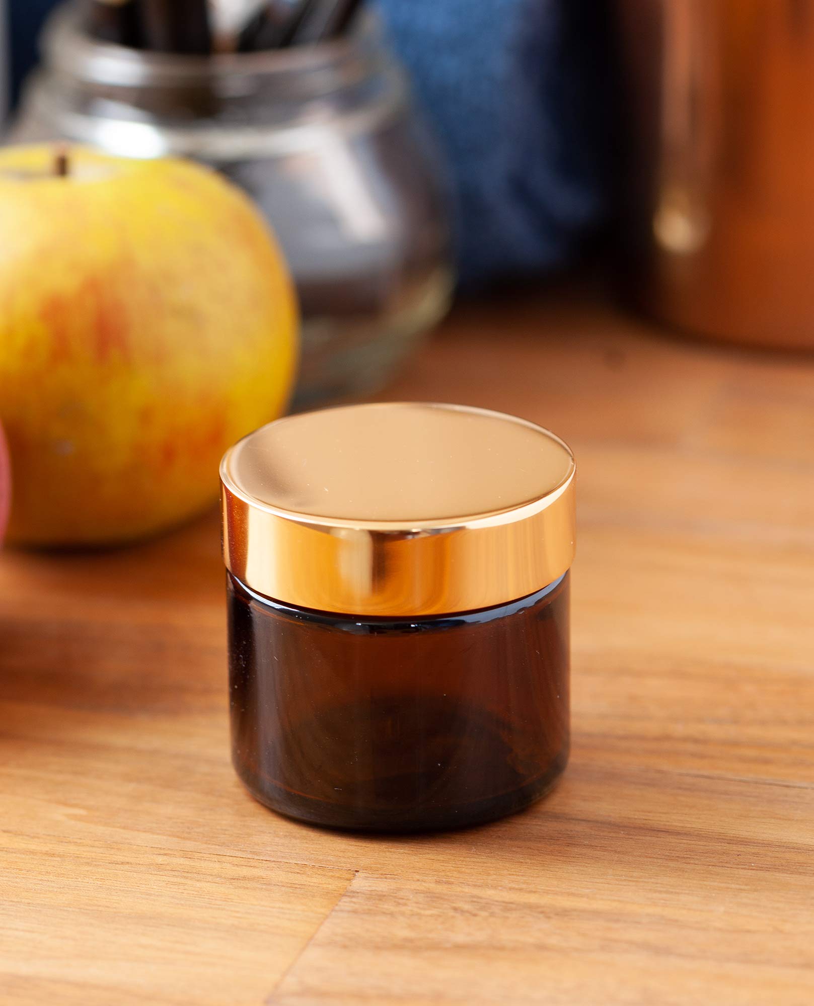 Amber Glass Jars with Gold Metal Lids - 2 oz (60ml) Straight Sided Jars - 24 Pack for Spice Storage, DIY Crafts, Candle Making & Home Organization