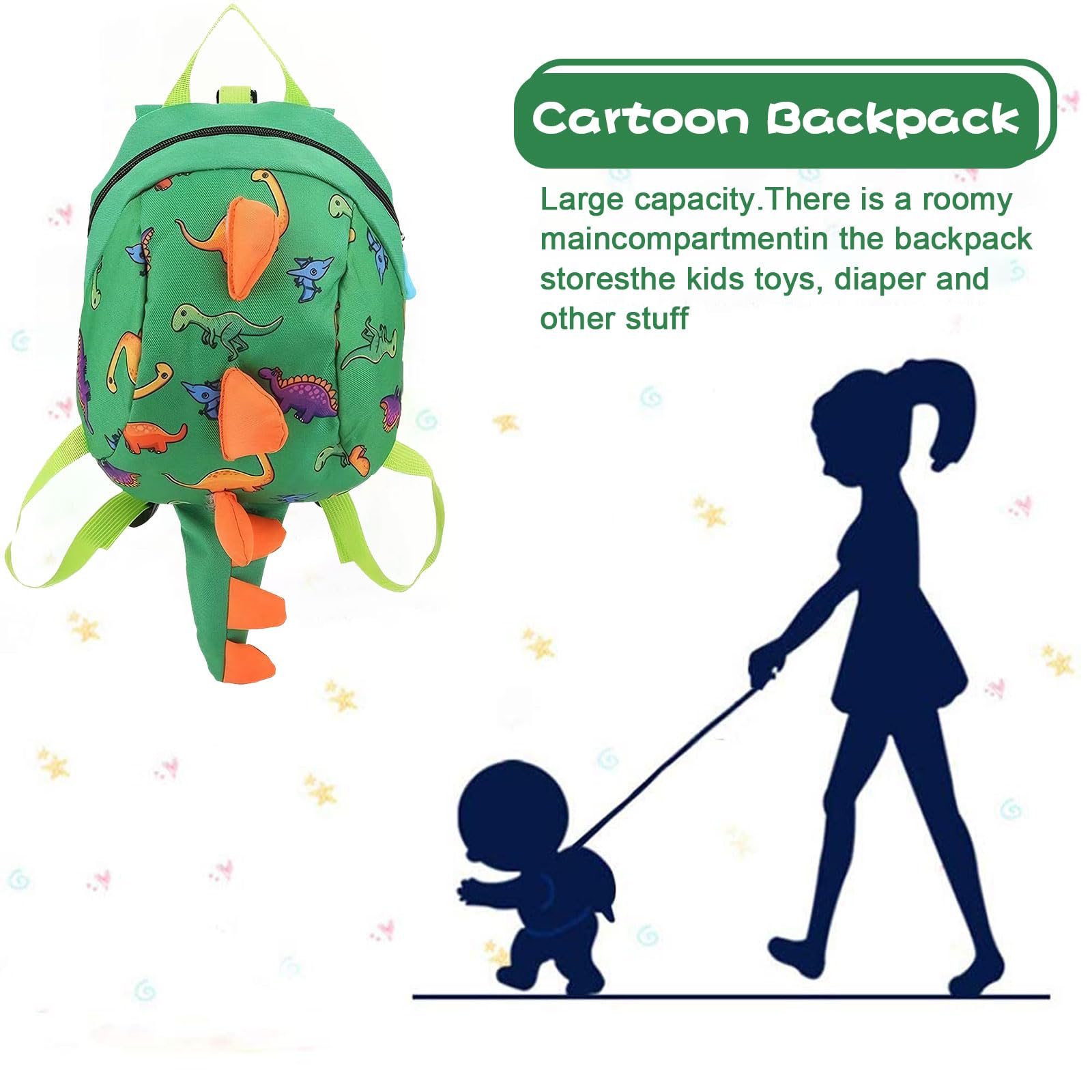 TARGI Dinosaur Backpack for Kids - Cute Cartoon Dinosaur Rucksack with Anti-Lost Strap & Reins, Perfect for Toddler Boys & Girls (Green) - Ideal for School, Travel & Outdoor Adventures