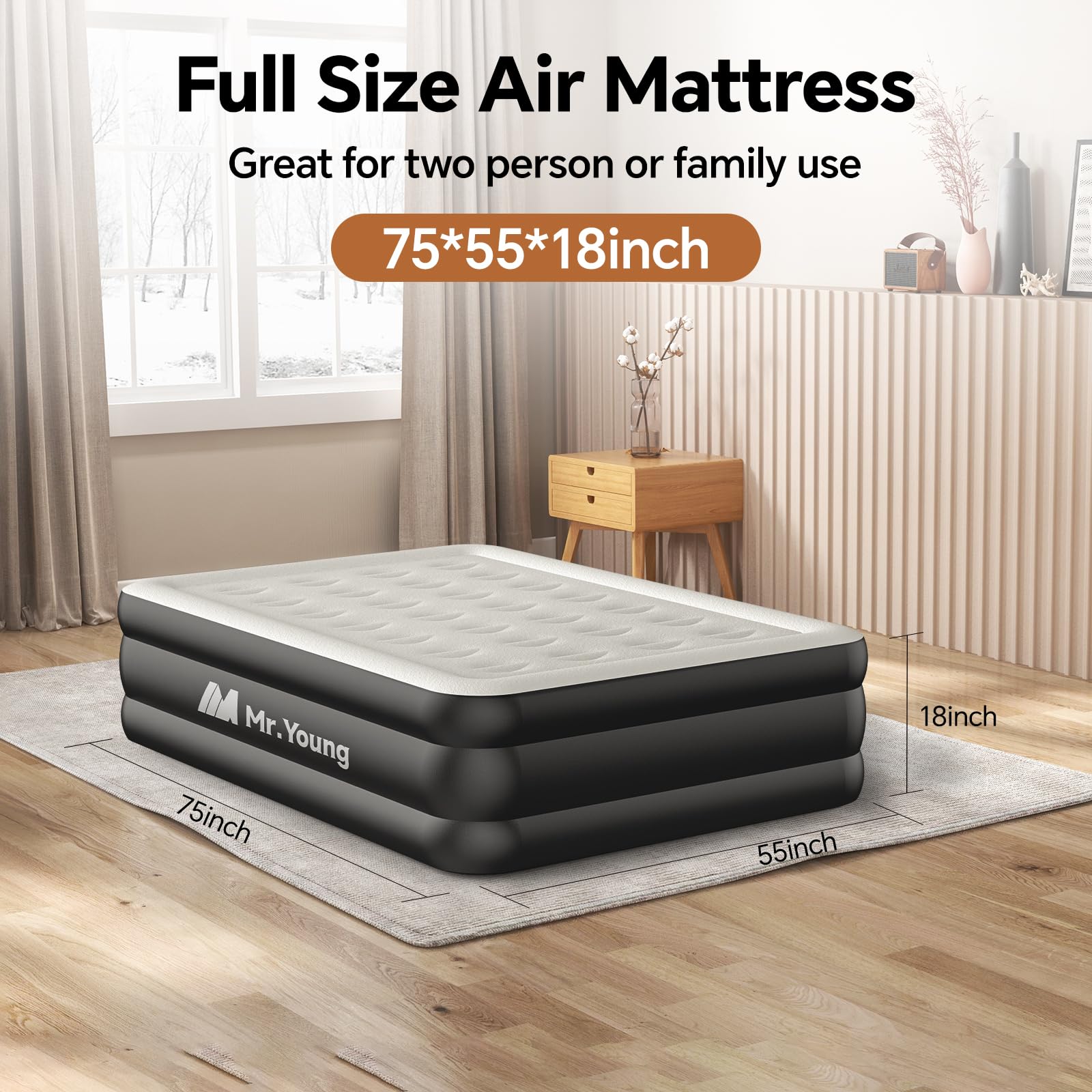 **Mr.Young Full Size Air Mattress with Built-in Pump - 18