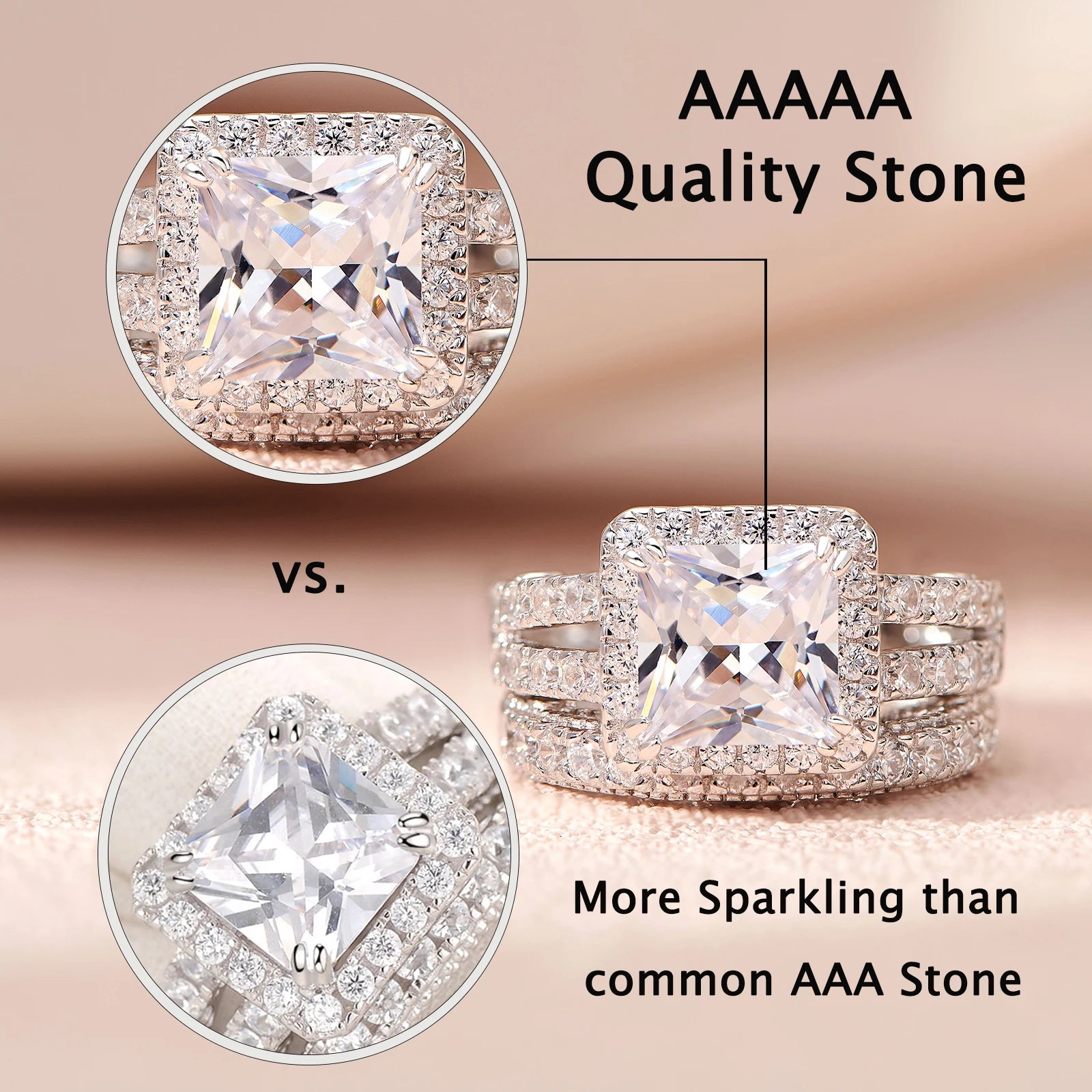 Vintage Wedding Rings for Women - 925 Sterling Silver Bridal Set with 4Ct Princess Cut 5A Cubic Zirconia - Elegant Fine Jewelry for Engagement, Anniversary & Special Occasions