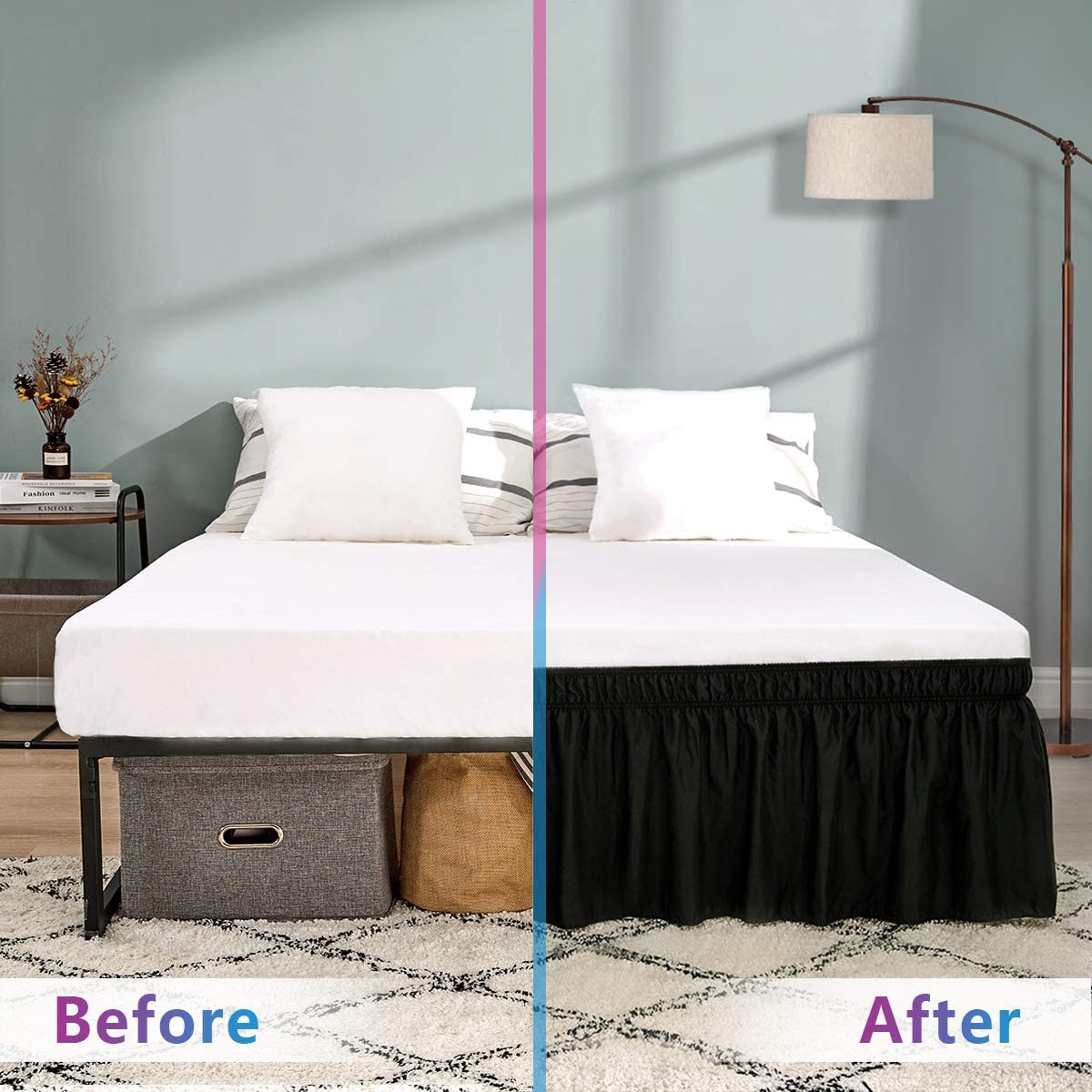Premium Wrap Around Ruffled Bed Skirt - 100% Egyptian Cotton 600 Thread Count - Split Corner Dust Ruffle with Elastic - California King Size 18