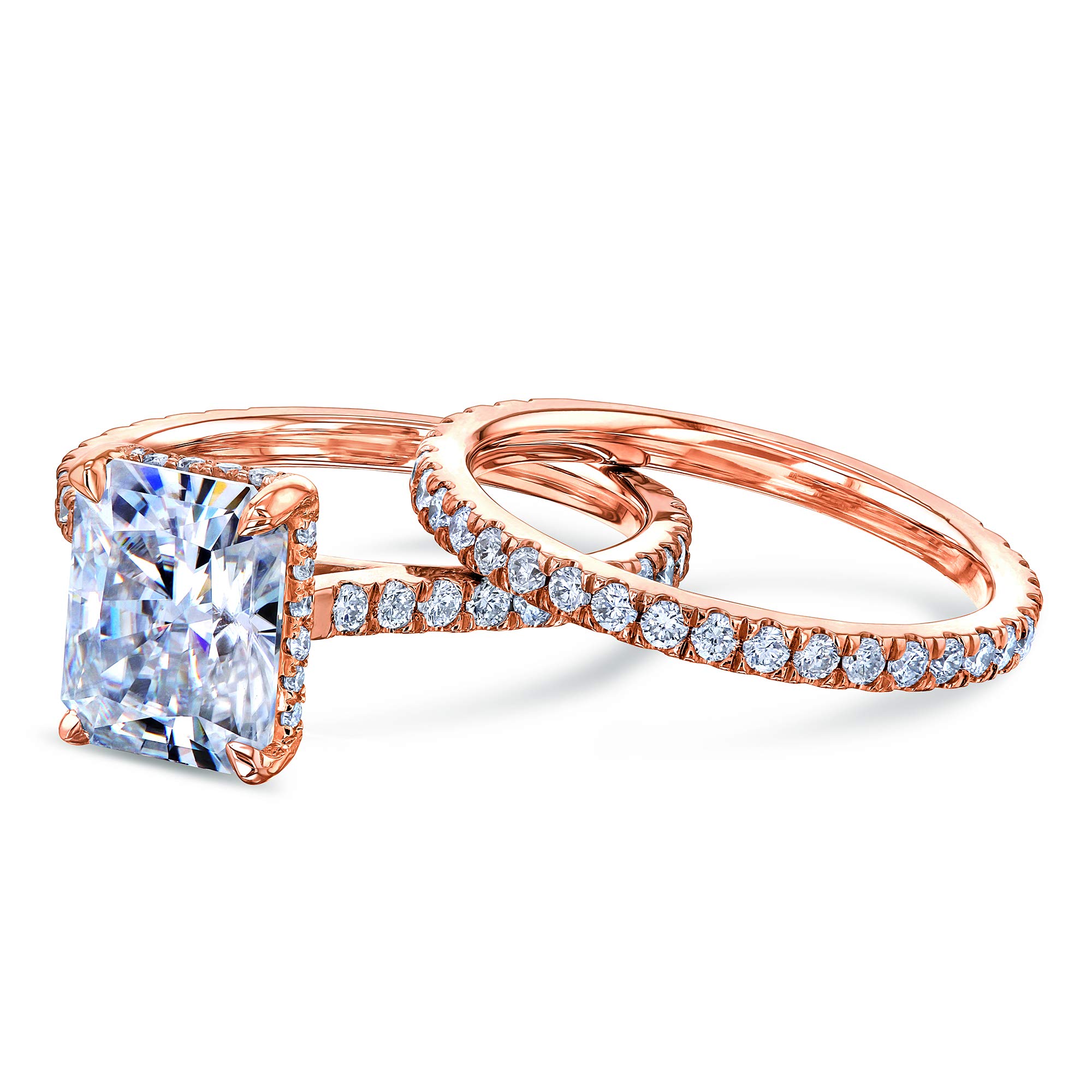 Kobelli 2.7 Carat Radiant Cut Moissanite Drop Halo Bridal Ring Set | Elegant Wedding & Engagement Jewelry for Women