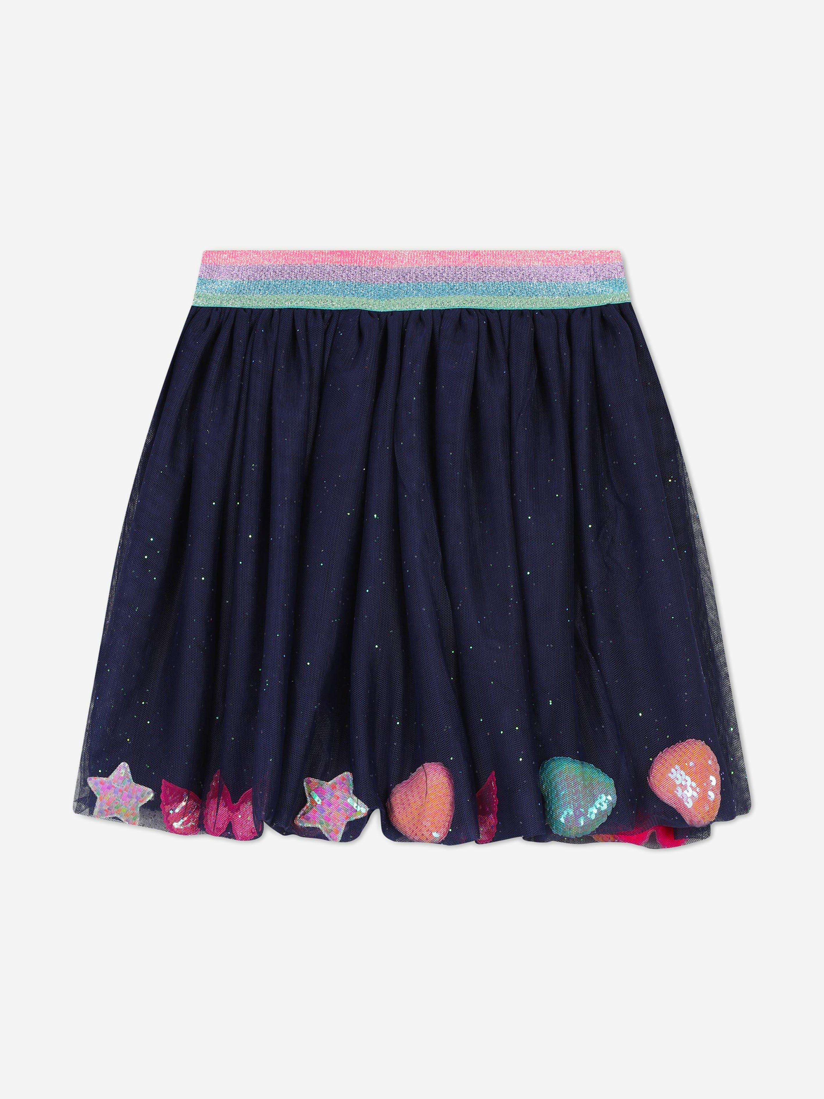 Billieblush Girls Navy Glitter Mesh Skirt - Sparkly Party Dress for Kids, Birthday, Dance Recital & Special Occasions