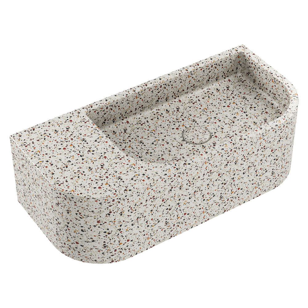 Fienza RB061TZ White Concrete Wall Mount Sink - Modern Terrazzo Bathroom Basin for Vanity, Powder Room & Farmhouse Decor