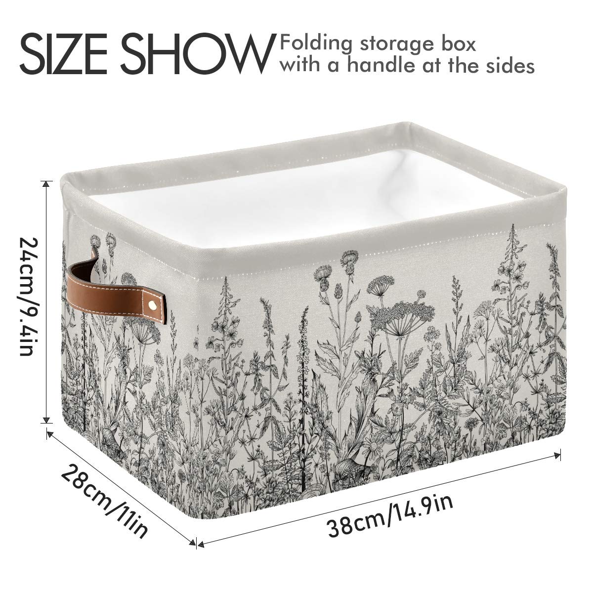 Black White Flower Storage Baskets - Collapsible Fabric Bin for Home Decor & Organizing