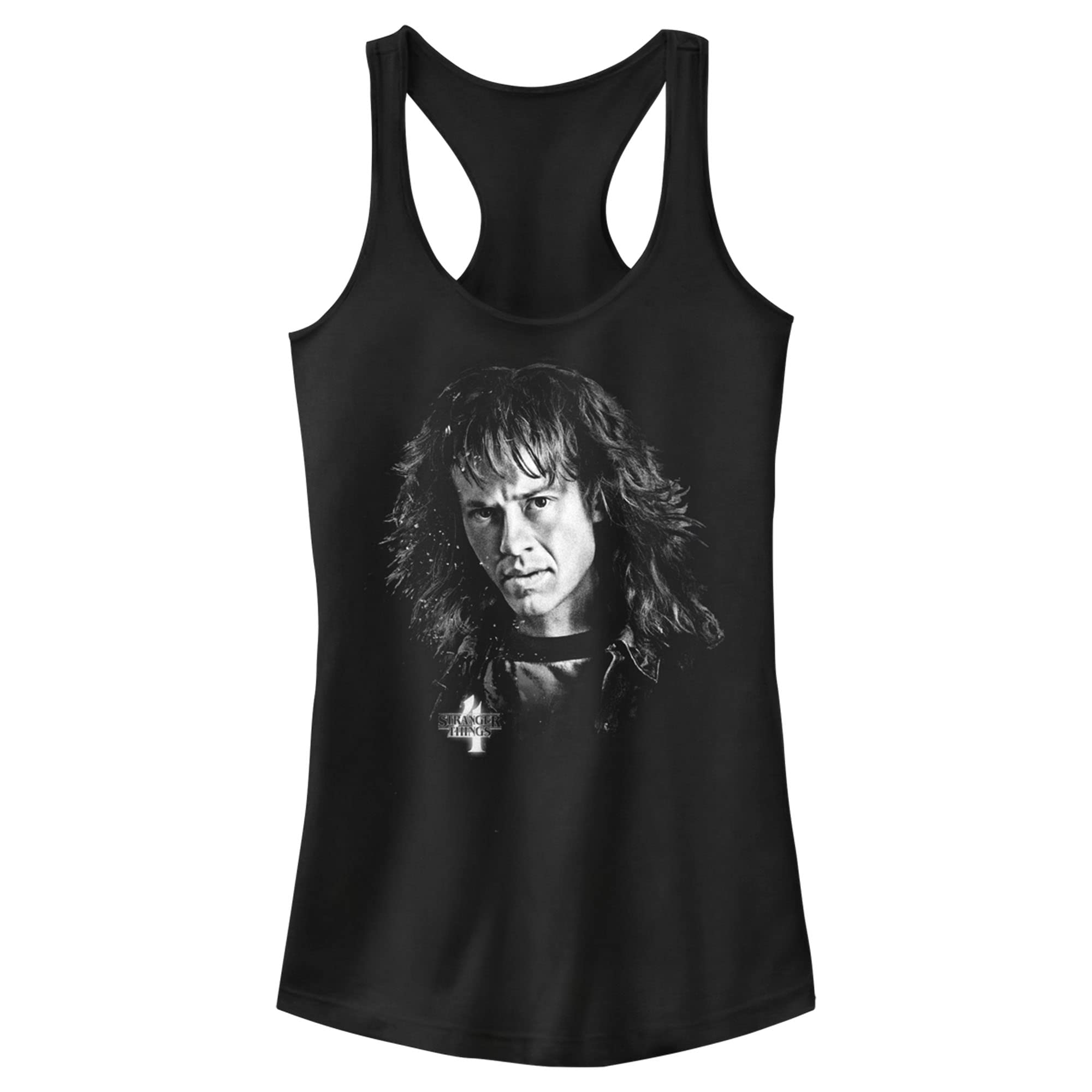 Stranger Things Eddie Munson Black & White Racerback Tank Top for Women - Junior's Graphic Muscle Tee for Cosplay, Halloween & Fan Merch