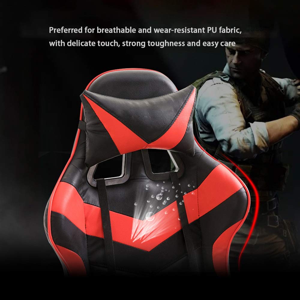 Ergonomic High Back Racing Style Gaming Chair - Adjustable Swivel Office Chair with Headrest & Lumbar Support, Massage Function - Red - Perfect for Home Office, Gaming Setup & Workstation Comfort