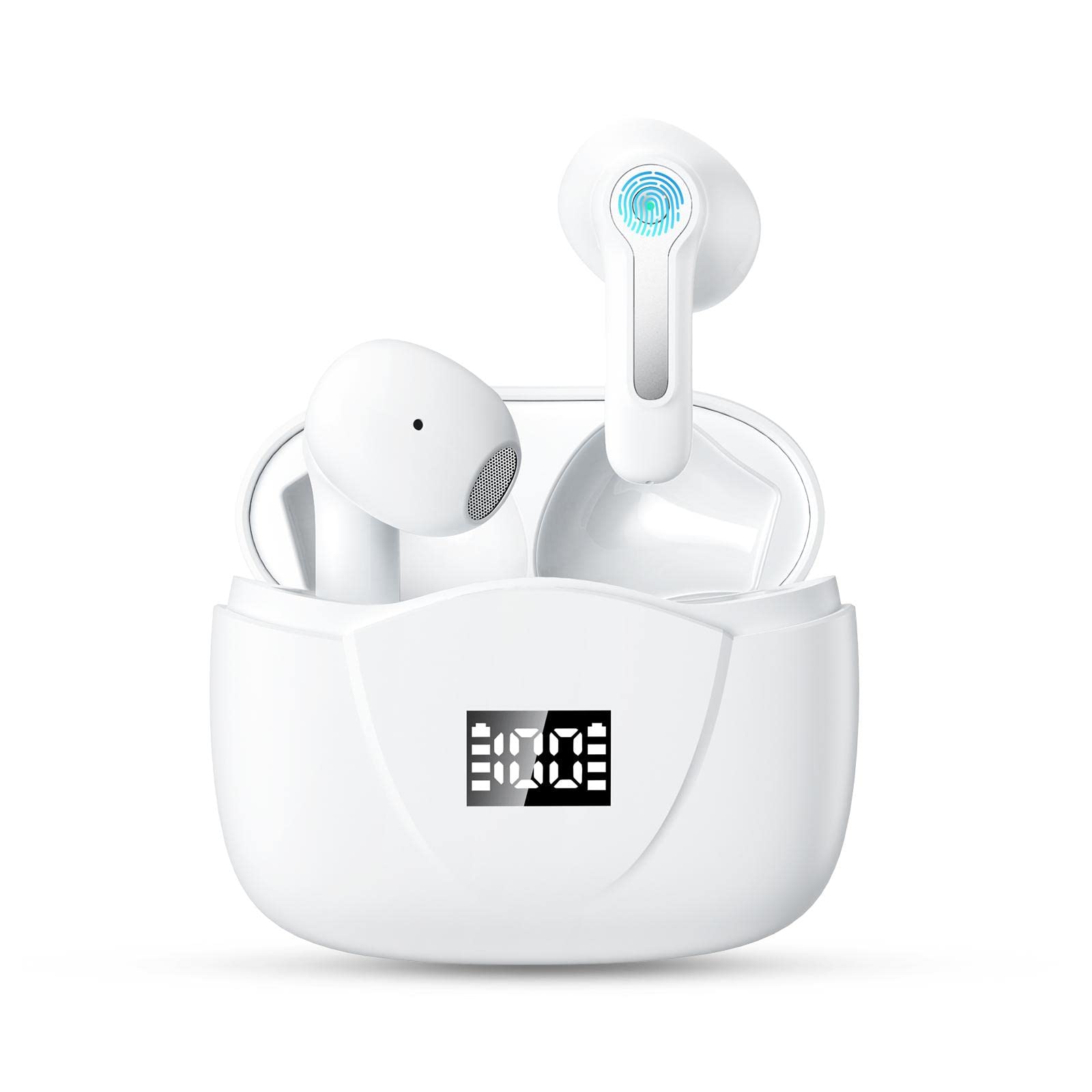 Wireless Earbuds Bluetooth 5.3 with Active Noise Cancelling Mic, Clear Call & Touch Control - Stereo Bass Headphones with LED Display & IPX7 Waterproof for Running, Gym Workouts, Travel & Commuting