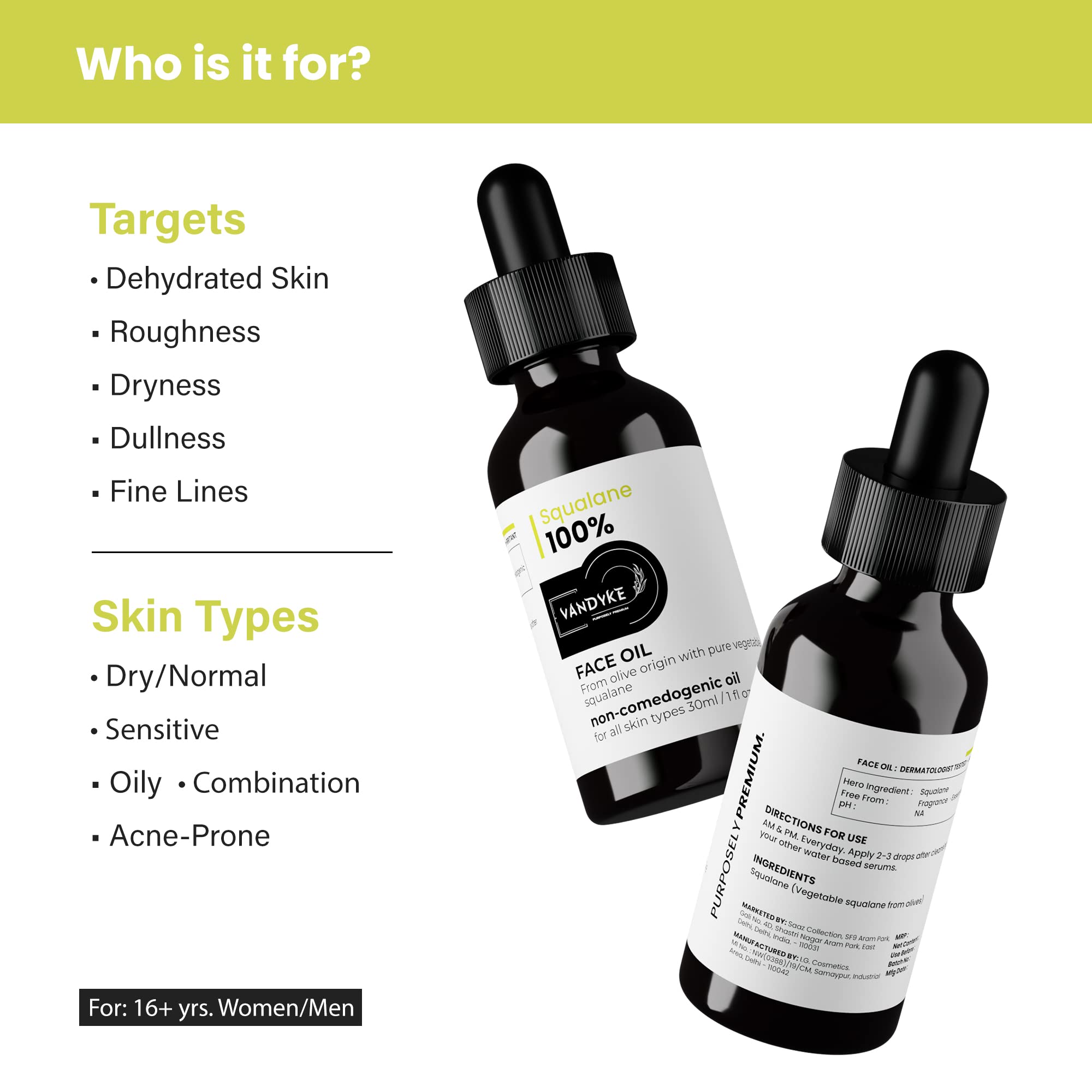 100% Plant-Derived Squalane Face Oil for Hydration & Anti-Aging | Ultra Lightweight Moisturizer to Reduce Fine Lines & Wrinkles | 30ml Bottle | Perfect for Dry Skin, Sensitive Skin Care & Nighttime Routine