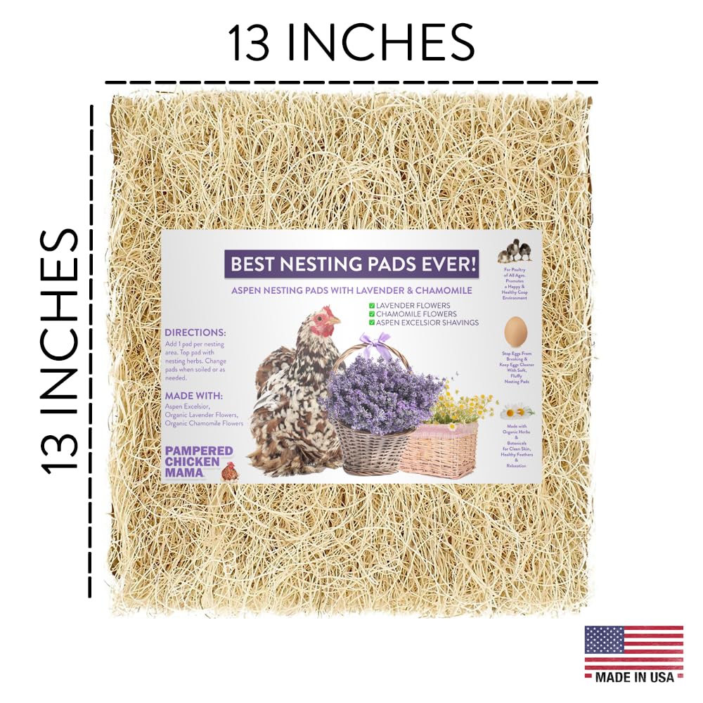 Premium Aspen Chicken Nesting Pads with Lavender & Chamomile - 5 Count | Soft Fluffy Nesting Liners, Herbal Bedding for Egg Laying, Coop Supplies - Perfect for Backyard Chickens & Poultry Comfort