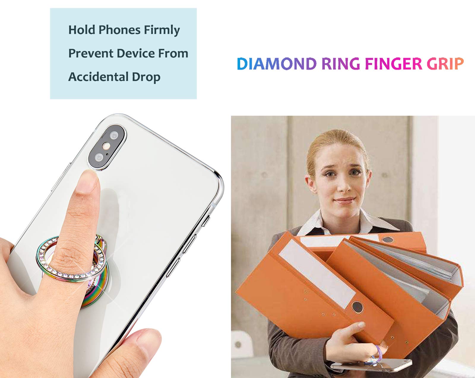 Iridescent Glitter Phone Ring Holder with Rainbow Sparkle & Teal Rhinestones - Bling Bling Artificial Diamond Stand for Cell Phones | Perfect for Selfies, Videos & Secure Grip (Stylish Phone Accessory for Women & Girls)
