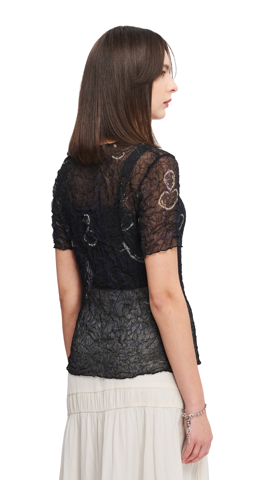 French Curve Ruler Print Crinkle Pleated Blouse - Women's Fashion Tops for Office, Party & Casual Wear