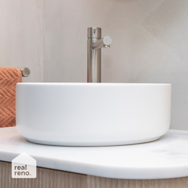 ADP Margot 360 x 360 Above Counter Bathroom Sink - Matte White Ceramic Vessel Basin for Modern Vanity & Powder Room Decor