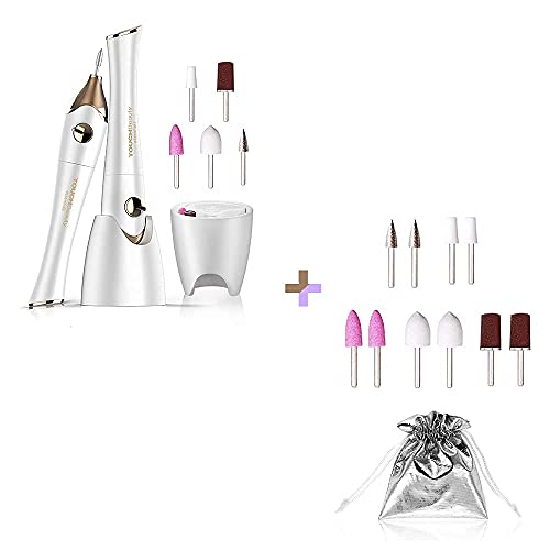 TOUCHBeauty 5-in-1 Professional Nail Drill Kit with Stand (Gold) + 10pc Replacement Nail Drill Bits - Electric Nail File for Manicure, Pedicure & Nail Art at Home or Salon