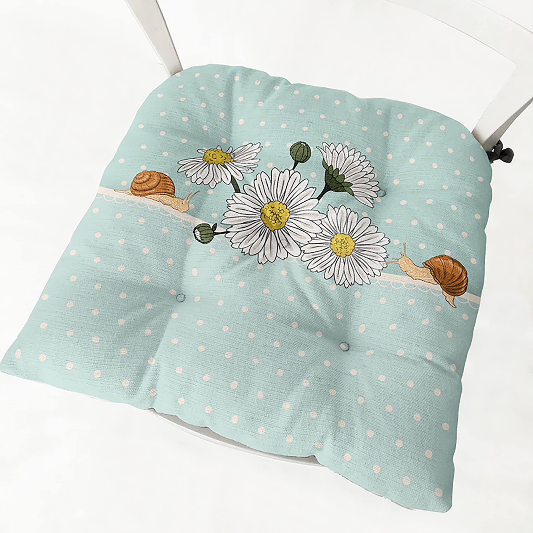 6 Pack U-Shaped Daisy Print Thickened European Style Dining Chair Cushions with Ties - Light Green Kitchen Sofa Office Decor for Comfortable Seating & Home Aesthetics