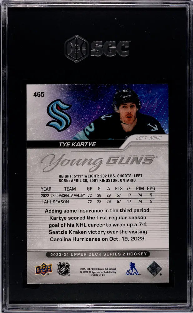 2023-24 Upper Deck Series 2 Hockey Tye Kartye Young Guns Rookie Card #465 - SGC 9.5 Gem Mint - Collectible Sports Trading Card for NHL Fans & Memorabilia Collectors