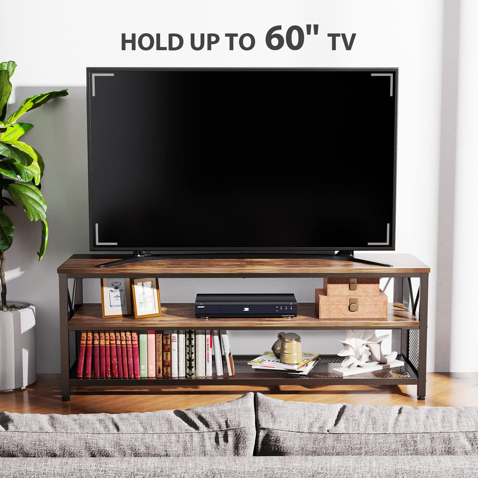 NOBLEWELL 60 Inch TV Stand with Storage - 3-Tier Wooden Entertainment Center & Media Console for Living Room, Bedroom, Home Theater - Perfect for Organizing TV, Gaming Consoles & Media Devices