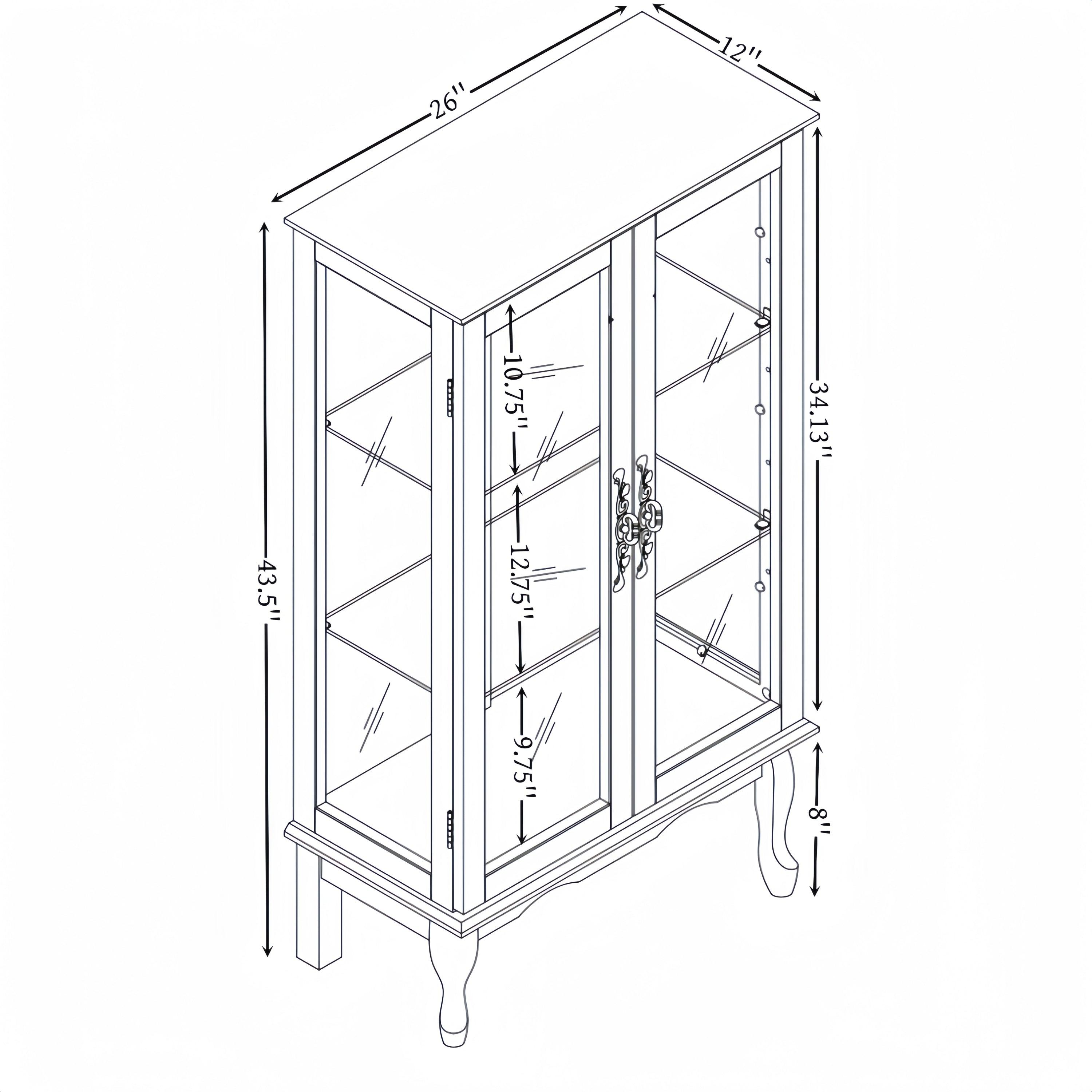 2 Door Curio Cabinet with Tempered Glass & Mirrored Back - LED Lighted Display Case for Living Room, Dining Room, Office - Showcase Collectibles, China, or Decor Items
