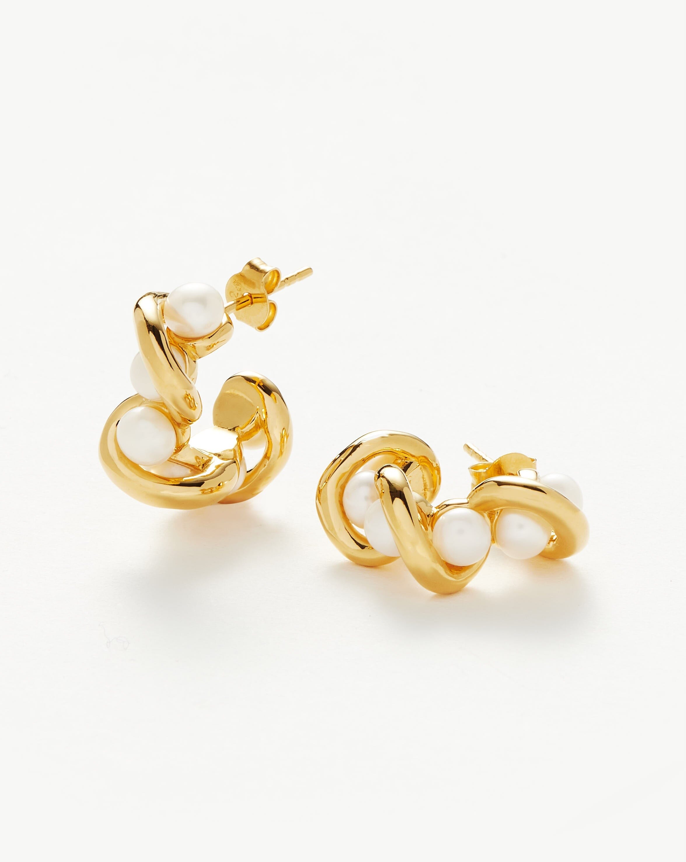 Molten Pearl Twisted Mini Double Hoop Earrings for Women - Elegant Dainty Pearl Hoop Earrings for Everyday Wear, Date Night & Special Occasions