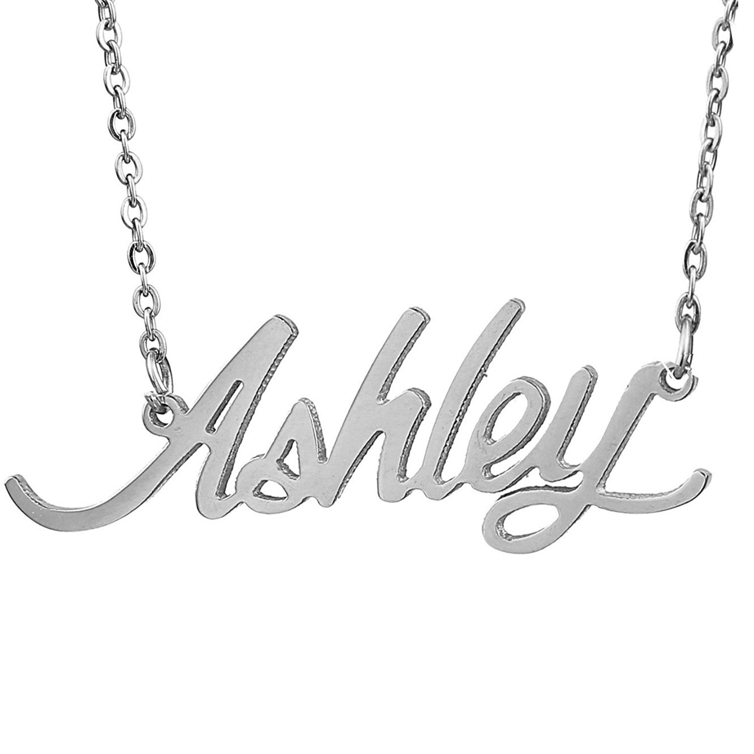 HUAN XUN Stainless Steel Tiny Name Charm Necklace for Women - Personalized Ashley Nameplate Pendant Jewelry Gift for Mom, Wife, Girlfriend | Birthday, Anniversary, Valentine's Day Present