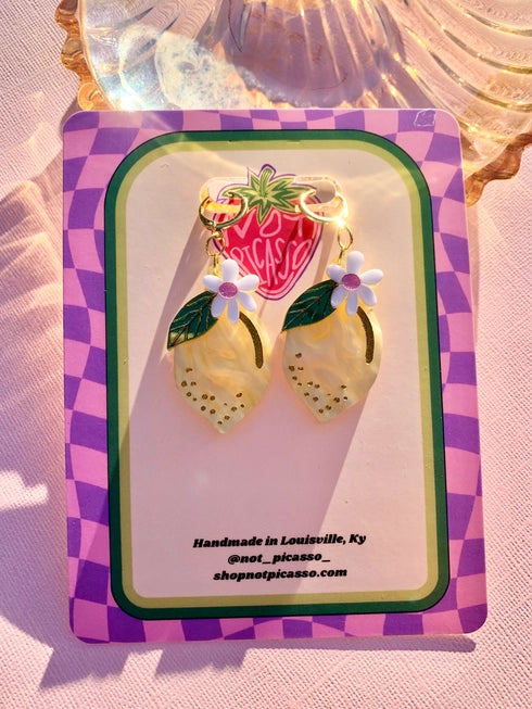Not Picasso Lemon Earrings - Dainty Citrus Fruit Stud Earrings for Women, Fashion Jewelry Gift for Her | Perfect for Summer, Parties & Everyday Wear