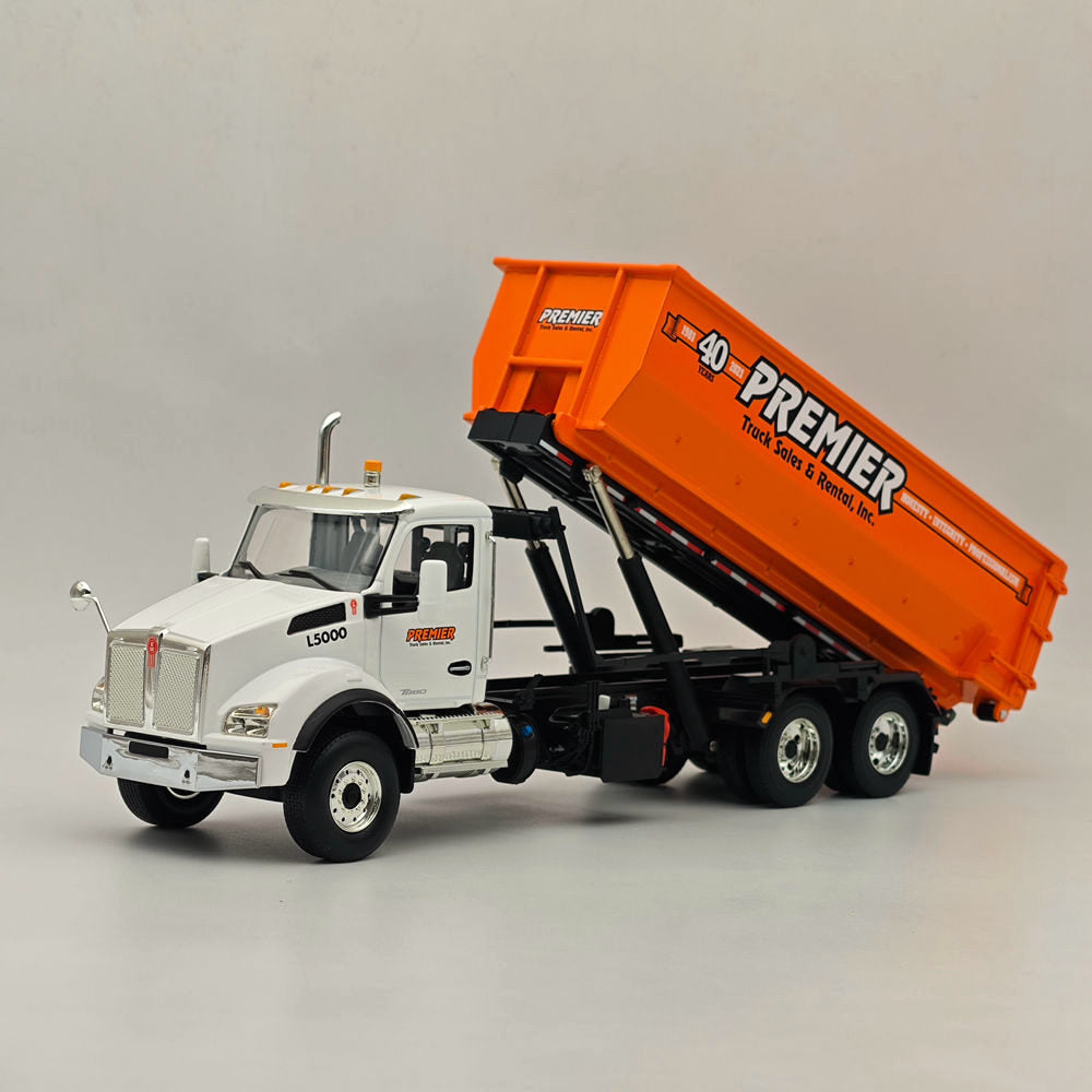 1/34 Scale Kenworth T880 Diecast Truck with Tub Style Roll-Off Container - Collectible Model for Display, Gifts, and Truck Enthusiasts