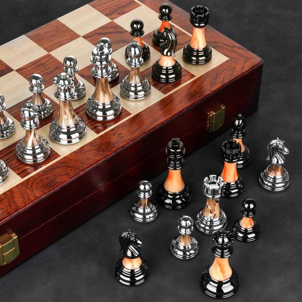 Premium Folding Wooden Chess Set for Adults & Kids - Handcrafted International Chess Board with Classic Metal Pieces - Perfect for Travel, Gifts, and Family Game Nights