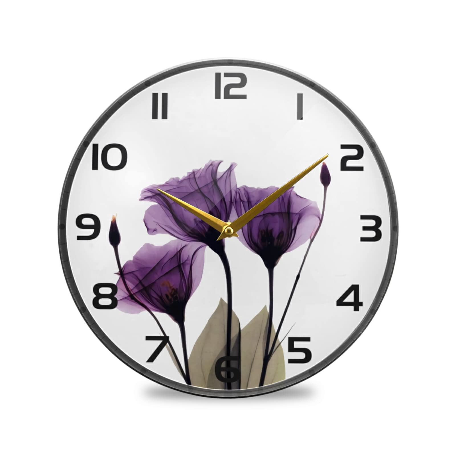 COOLDEER 10 Inch Tulip Purple Flower Wall Clock - Battery Operated Silent Non-Ticking 3D Cartoon Desk Clock for Home Decor, Living Room, Office, School & Kitchen - Spring Theme Decorative Round Clock (Small Size) | Perfect for Bedroom, Nursery & Gift Giving