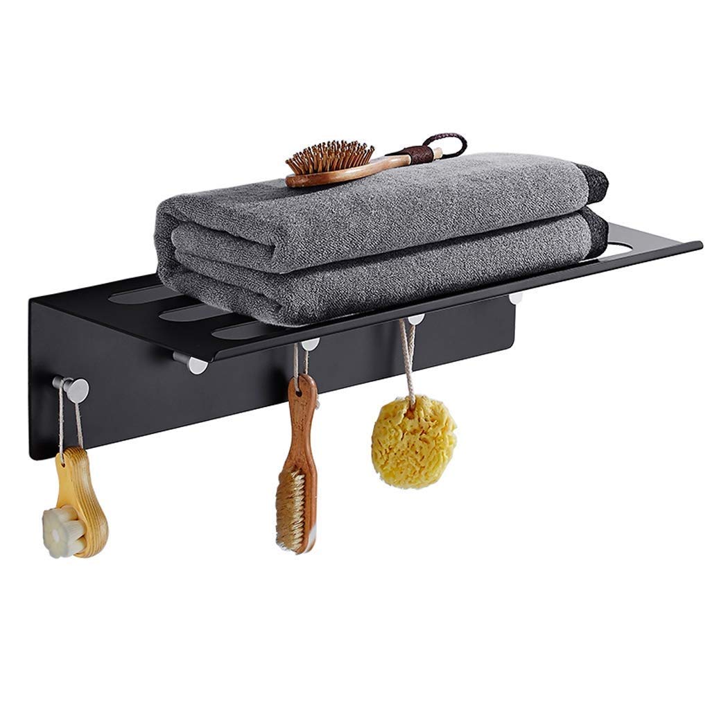 Guomipai Aluminum Towel Bar with Hooks - Wall Mounted Bathroom Towel Rack for Kitchen & Bath Storage - Space Saving 1-Layer Shelf for Towels, Robes & Accessories - Perfect for Small Bathrooms & Modern Home Decor