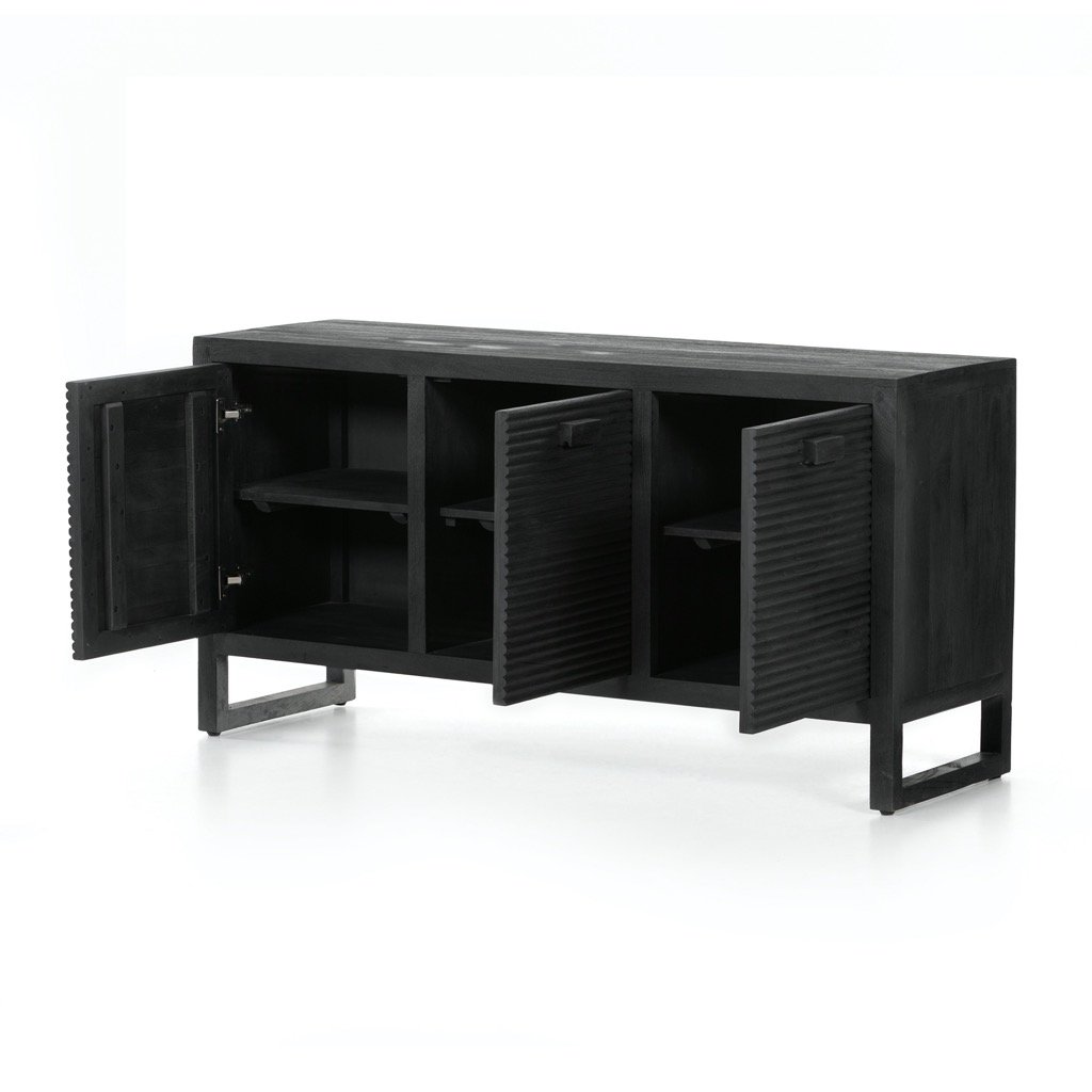 Lorne Media Console - Dark Reeded Totem TV Stand for Living Room | Modern Entertainment Center with Storage Shelves | Perfect for TV, Gaming & Home Theater Setup