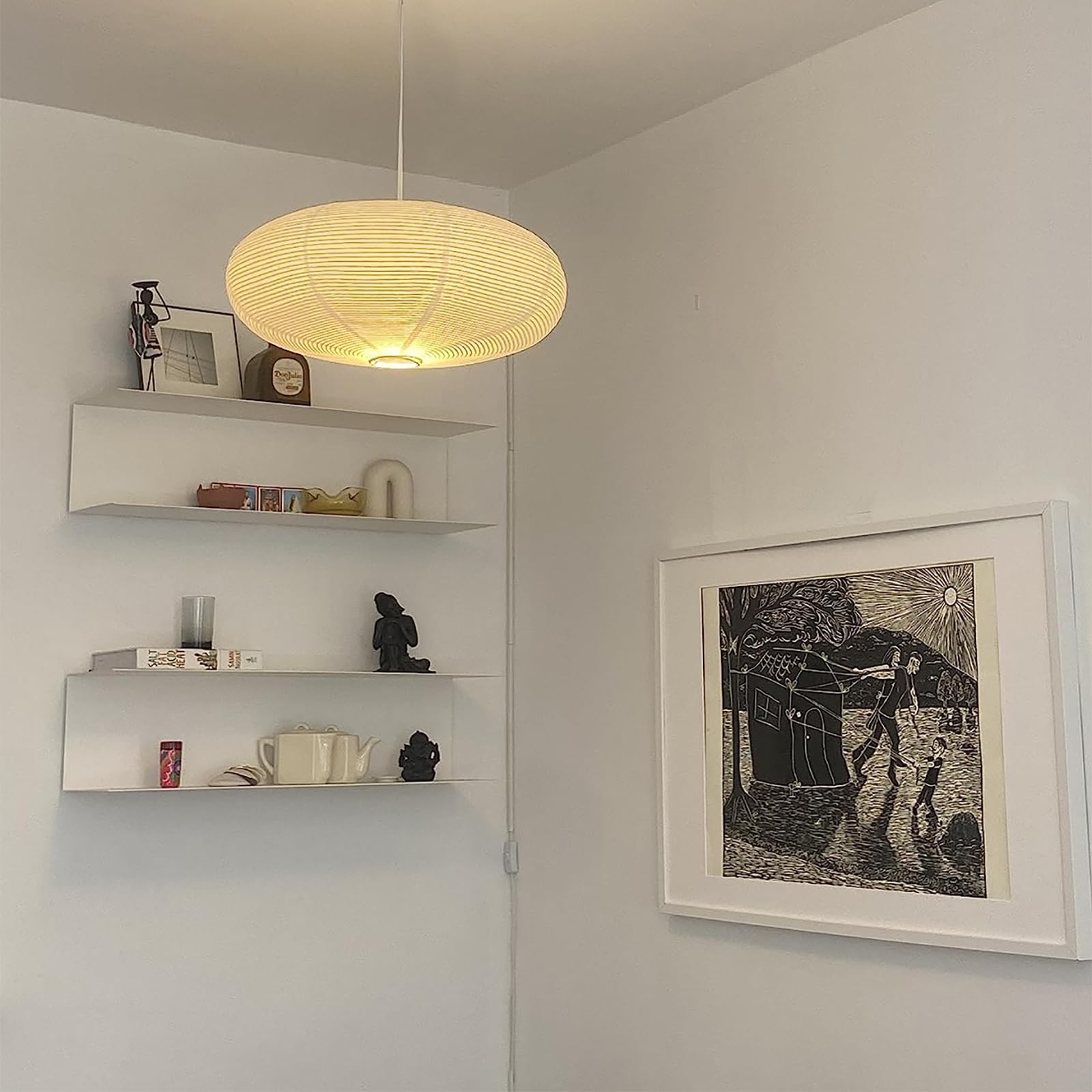 White Paper Lantern Hanging Light - 19 Inch Rice Paper Lamp Shade (Set of 2) - Modern Asian-Inspired Pendant Lighting for Bedroom, Living Room, Wedding & Party Decor