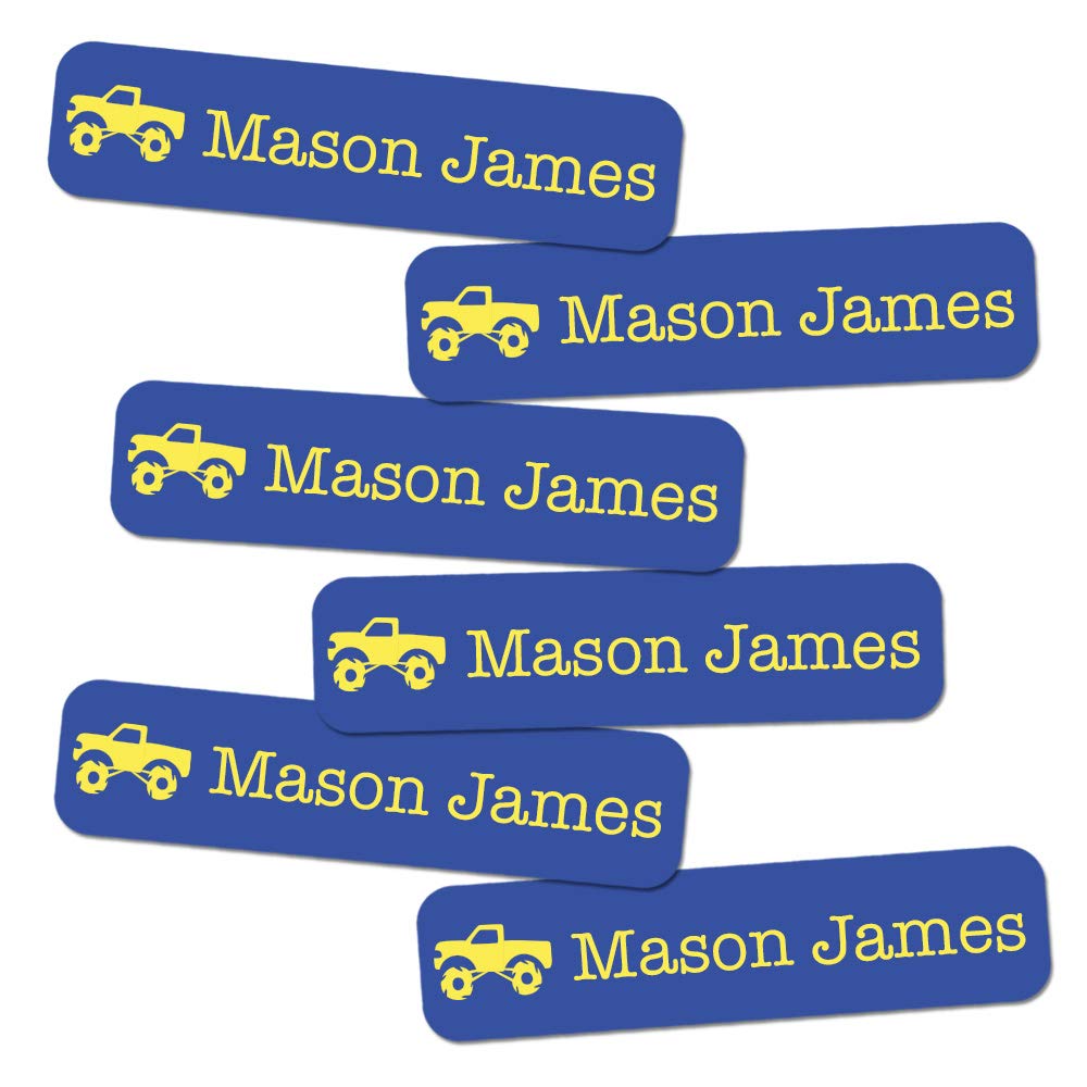 Label Daddy Personalized Stickers for Boys - 80 Pack Waterproof Name Labels for Kids School Supplies, Shoes & Lunch Boxes - Durable Truck Design Labels - Perfect for Organizing Backpacks, Sports Gear & Daycare Items