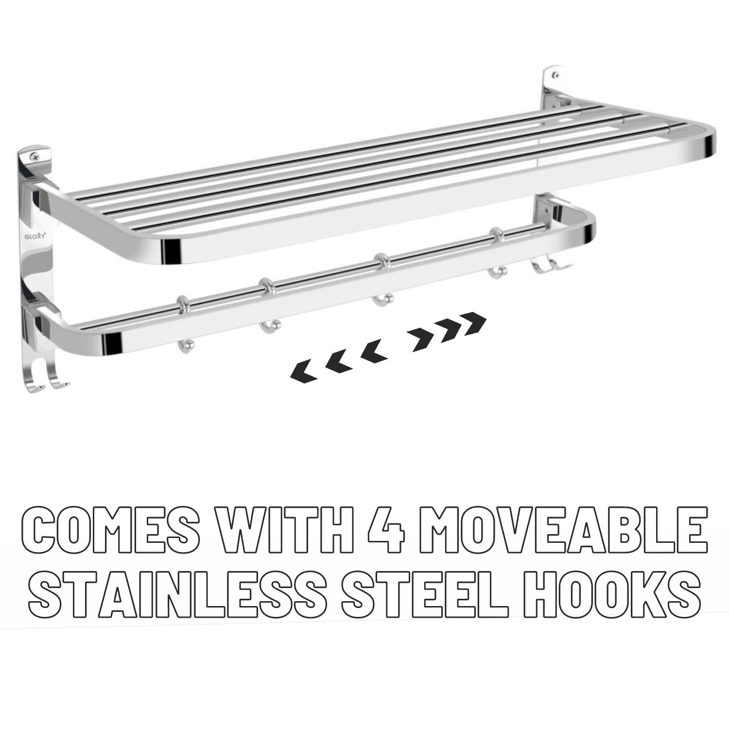 GLOXY 24 Inch Stainless Steel Chrome Mirror Finish Folding Towel Rack - Bathroom Towel Hanger & Stand with Rustproof Design | Perfect for Small Bathrooms, Laundry Rooms & Spa Areas