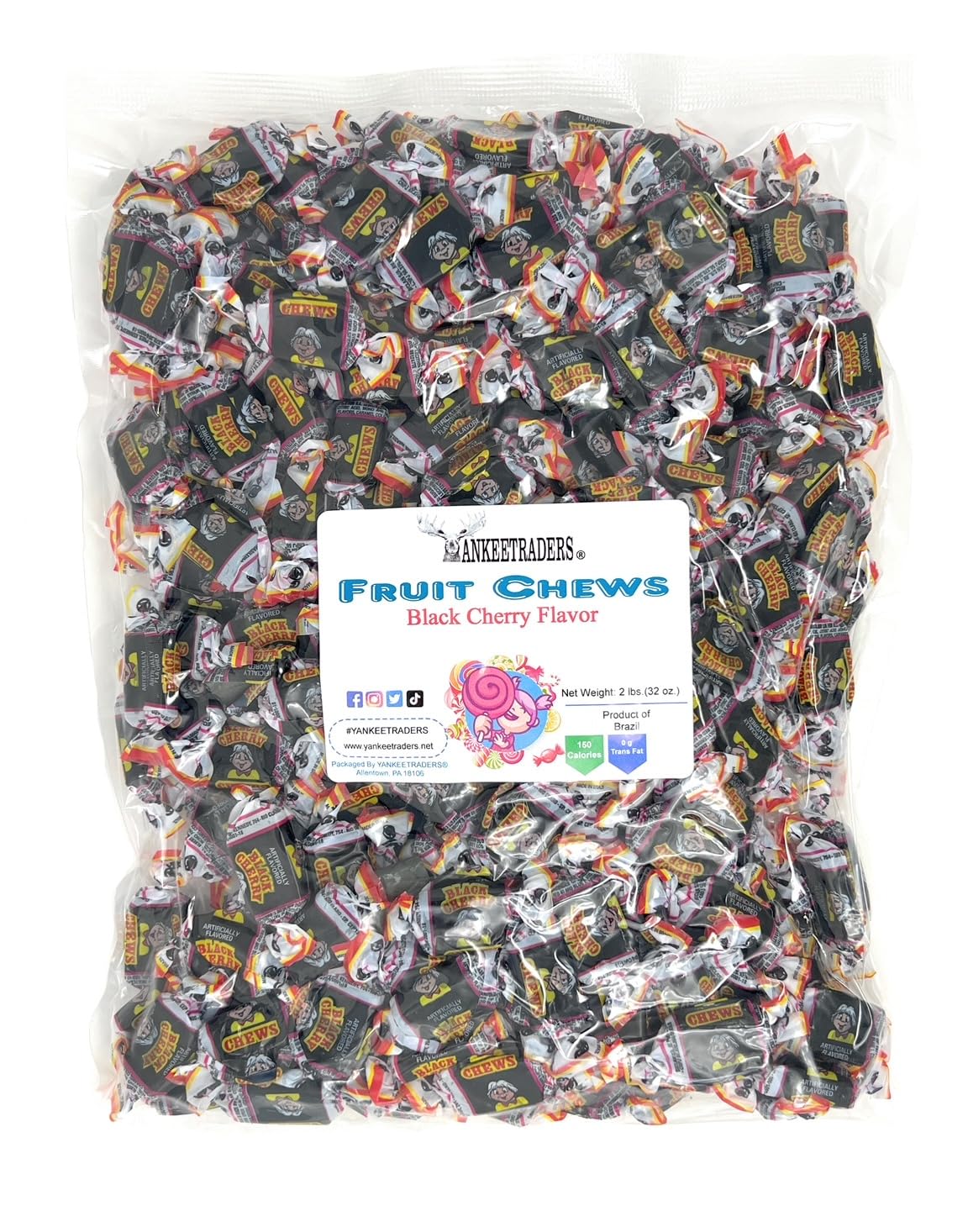 Black Cherry Flavor Fruit Chews Candy - 2 Pounds Bulk Bag - Perfect for Parties, Movie Nights & Office Snacks