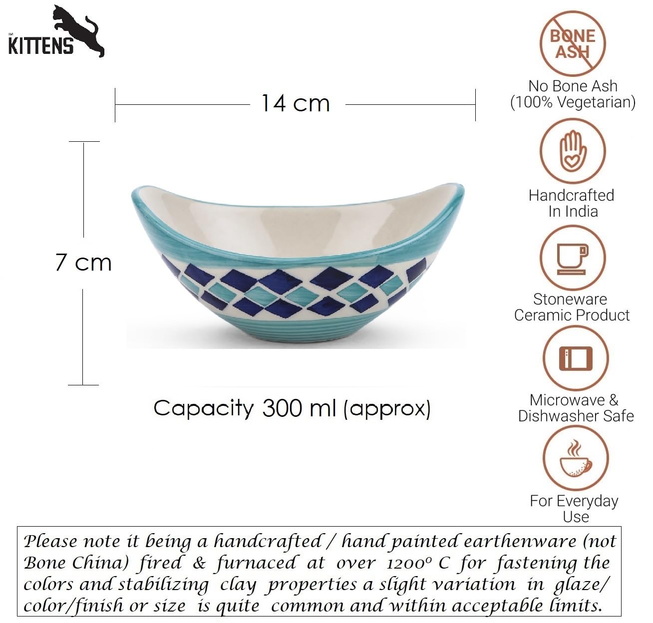 KITTENS Ceramic Serving Bowl Set of 2 - Boat Shaped Snack Bowls, Microwave & Dishwasher Safe, Food Grade Material in Blue - Perfect for Chips, Dips, and Party Snacks