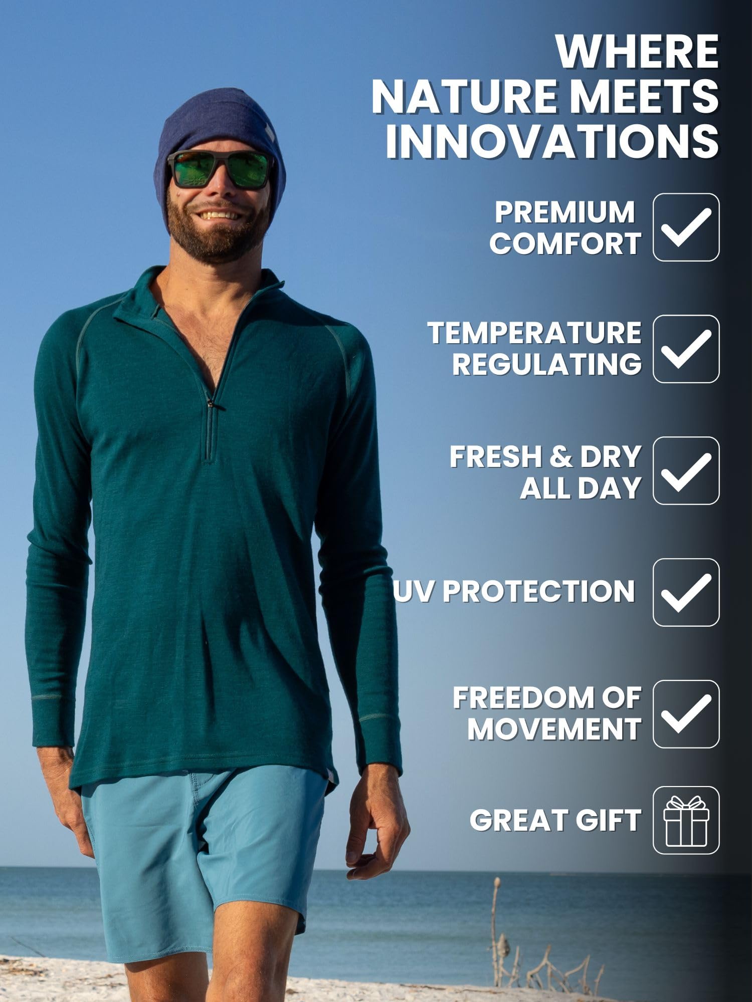 Men's Merino Wool Base Layer & Half Zip Sweater - Lightweight, Midweight & Heavyweight Options with Socks - Perfect for Hiking, Skiing & Winter Outdoor Activities