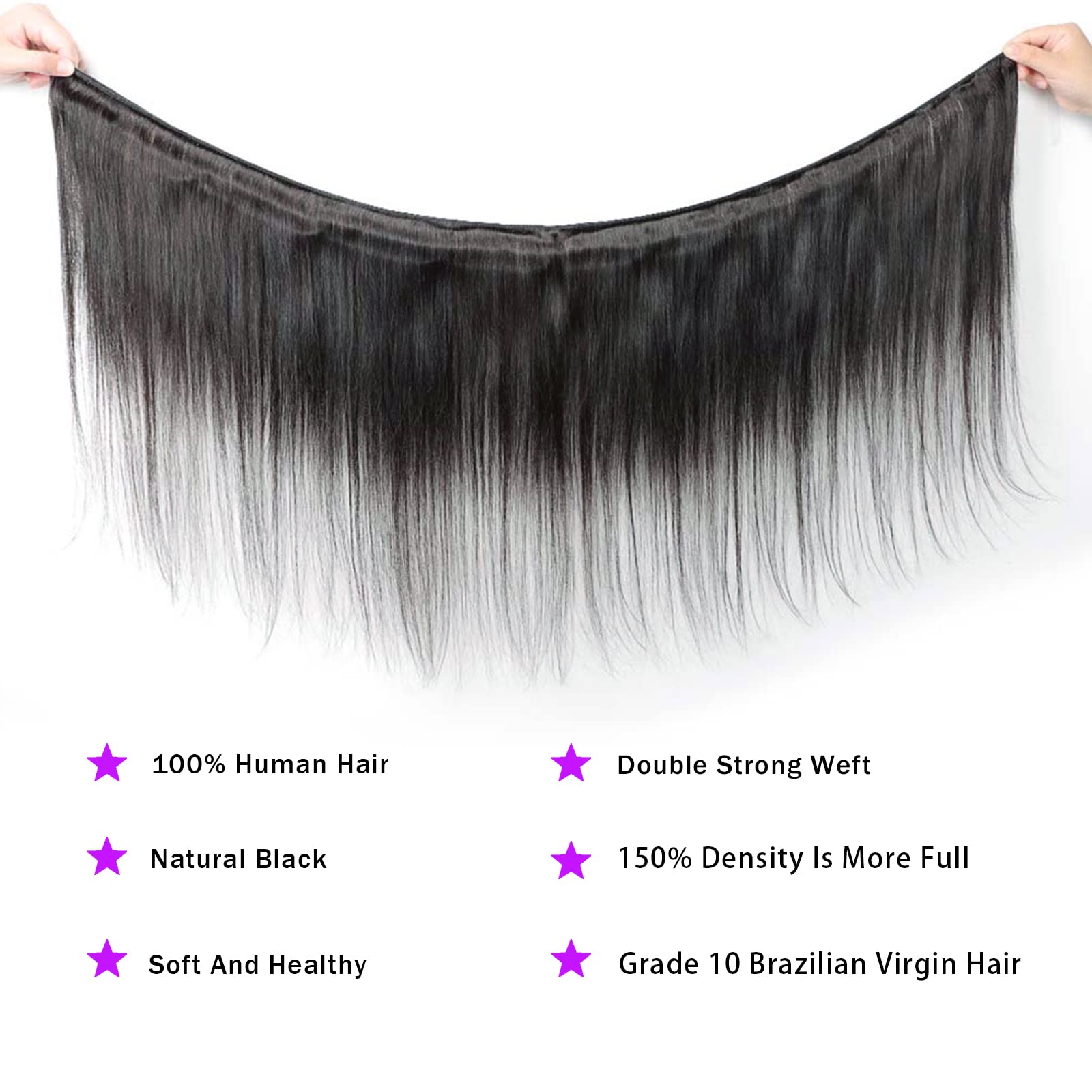 3 Bundles Brazilian Straight Human Hair with Lace Closure (20 22 24+18 Inches) 100% Unprocessed Remy Virgin Hair Weave - 4x4 Free Part, Double Weft, Black Natural Color | Perfect for Protective Styles, Wig Making & Everyday Wear