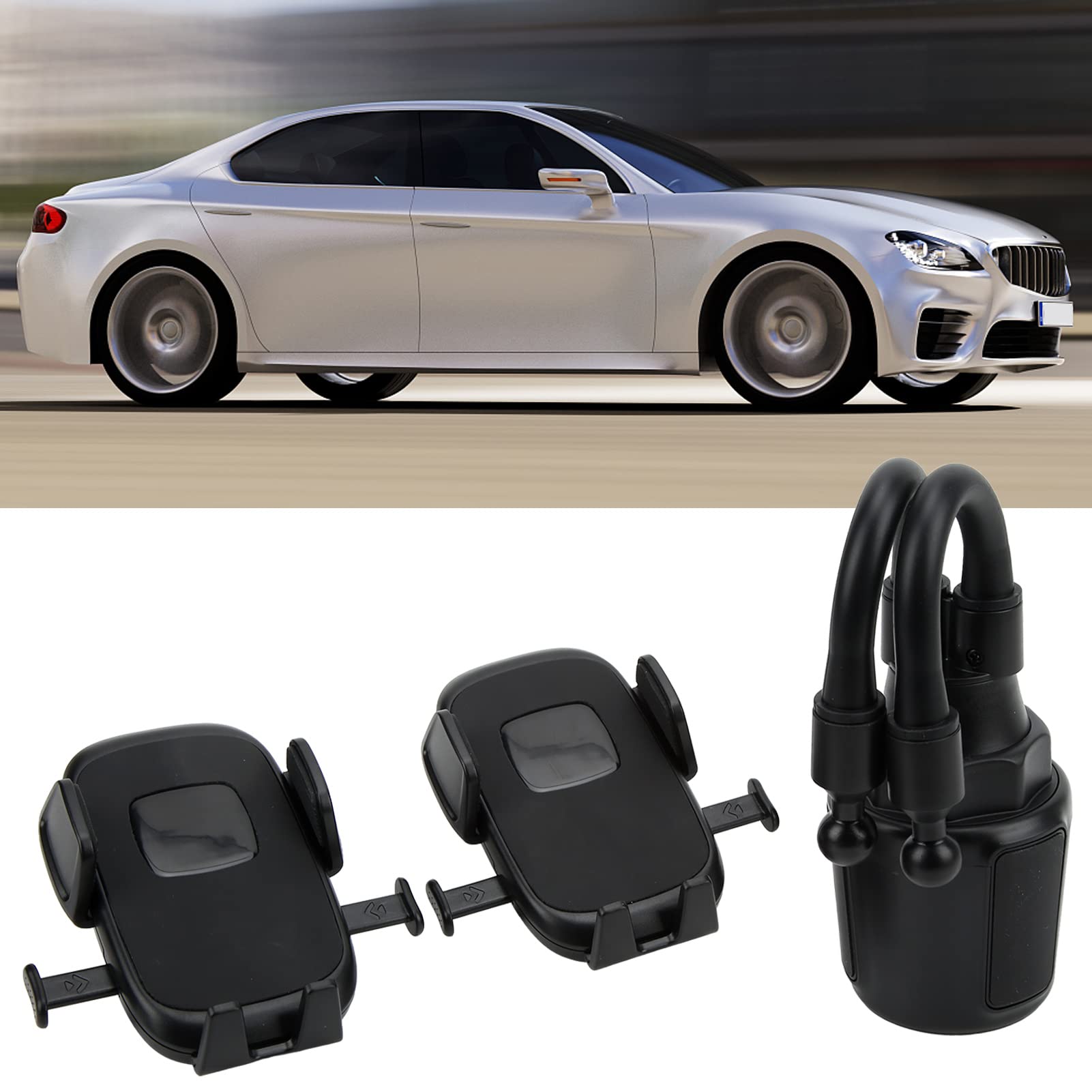 Dual Car Phone Mount - 360° Rotatable Adjustable Phone Holder for 2 Phones with Expandable Cup Holder Base | Perfect for Uber/Lyft Drivers & Road Trips