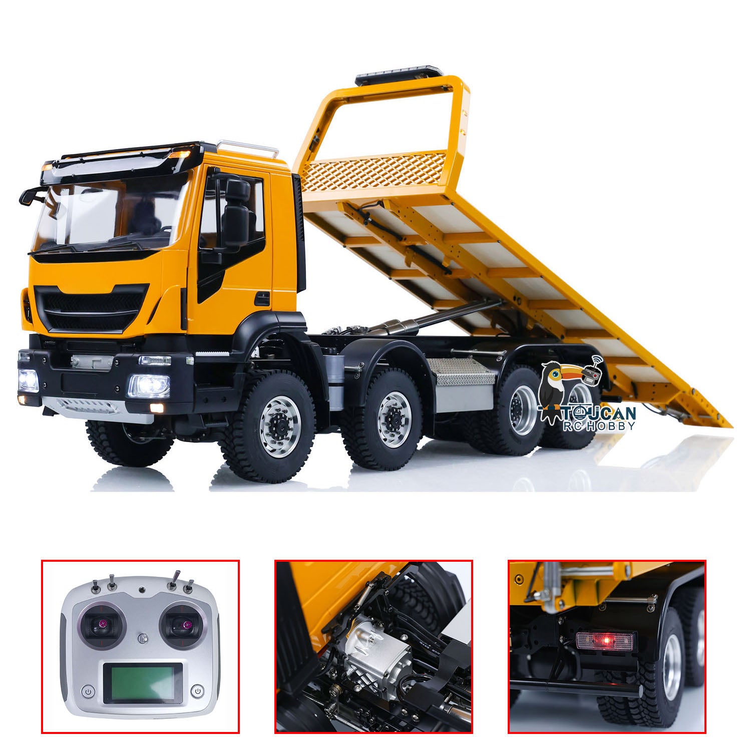 1/14 Scale 8x8 RC Hydraulic Equipment Remote Control Wrecker Truck with Sounds & Lights - Pre-Assembled & Painted Hobby Model for DIY Enthusiasts | Perfect for Rescue Vehicle Simulation, Construction Play, and RC Car Collectors
