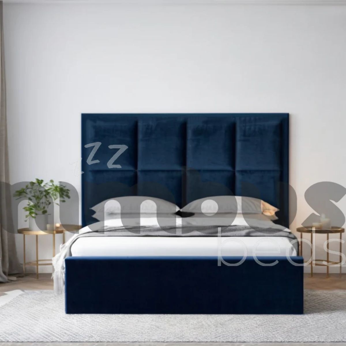 8 Square Panel Bed Frame - Queen Size Wooden Platform Bed with Upholstered Headboard - Perfect for Modern Bedrooms & Guest Rooms