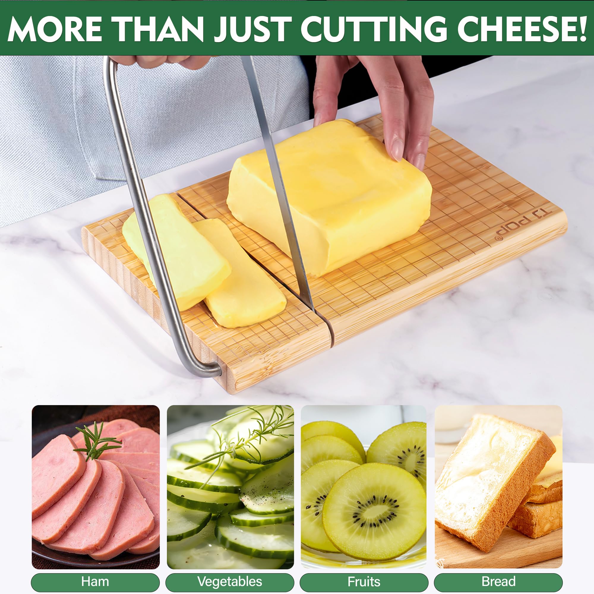 Premium Bamboo Cheese Board with Stainless Steel Blade - 10