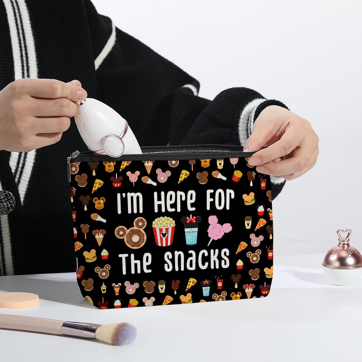 Magic Kingdom Lover Gift - Halloween Snacks Cosmetic Bag for Travel, Cute Toiletry Pouch for Girls & Teens - Makeup Organizer Zipper Pouch (Black) - Perfect for School, Parties & Vacation Essentials