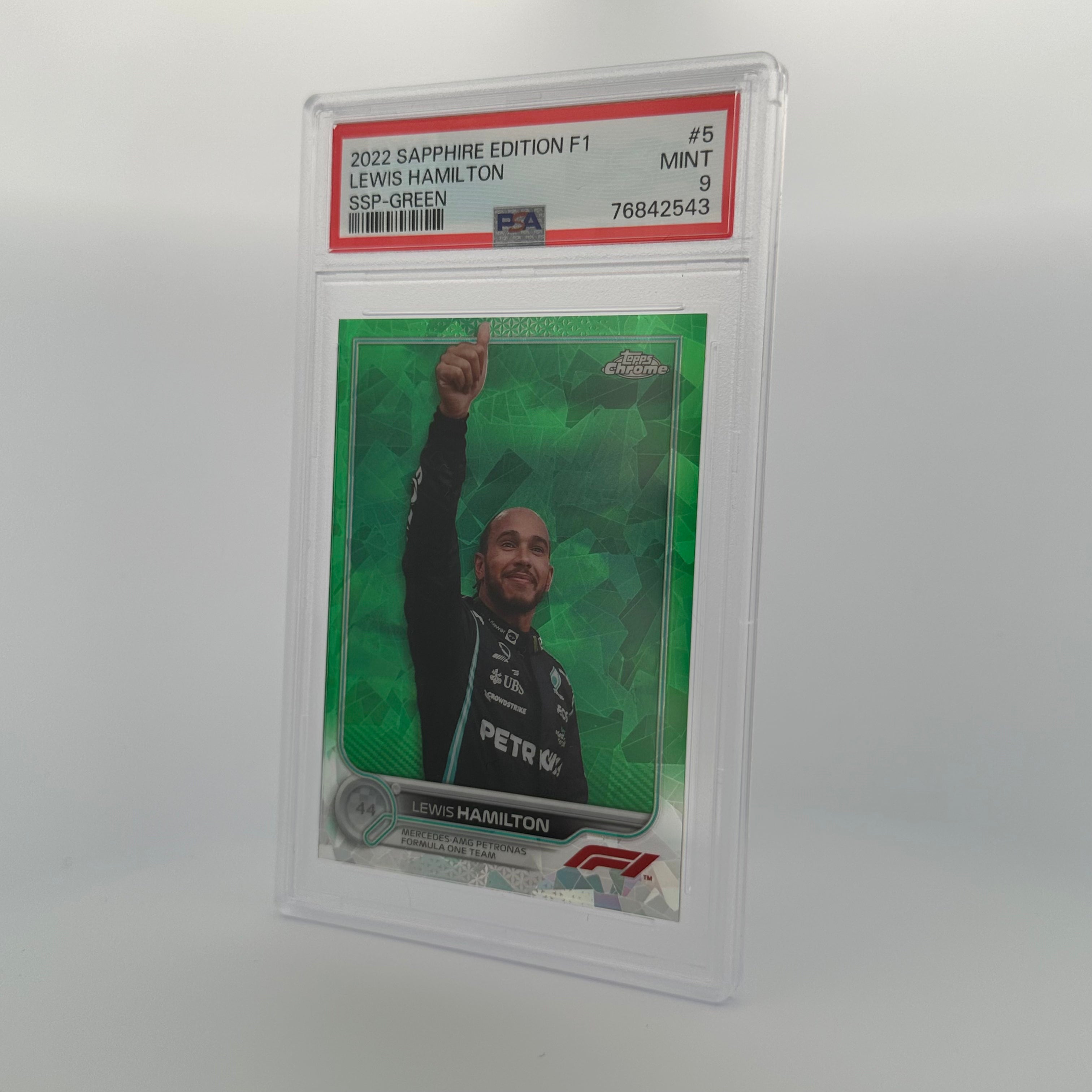 PSA 9 Lewis Hamilton #5 Sapphire Edition SSP Green 67/75 - Rare F1 Trading Card for Collectors & Motorsport Fans - Perfect for Display, Investment & Memorabilia Collections