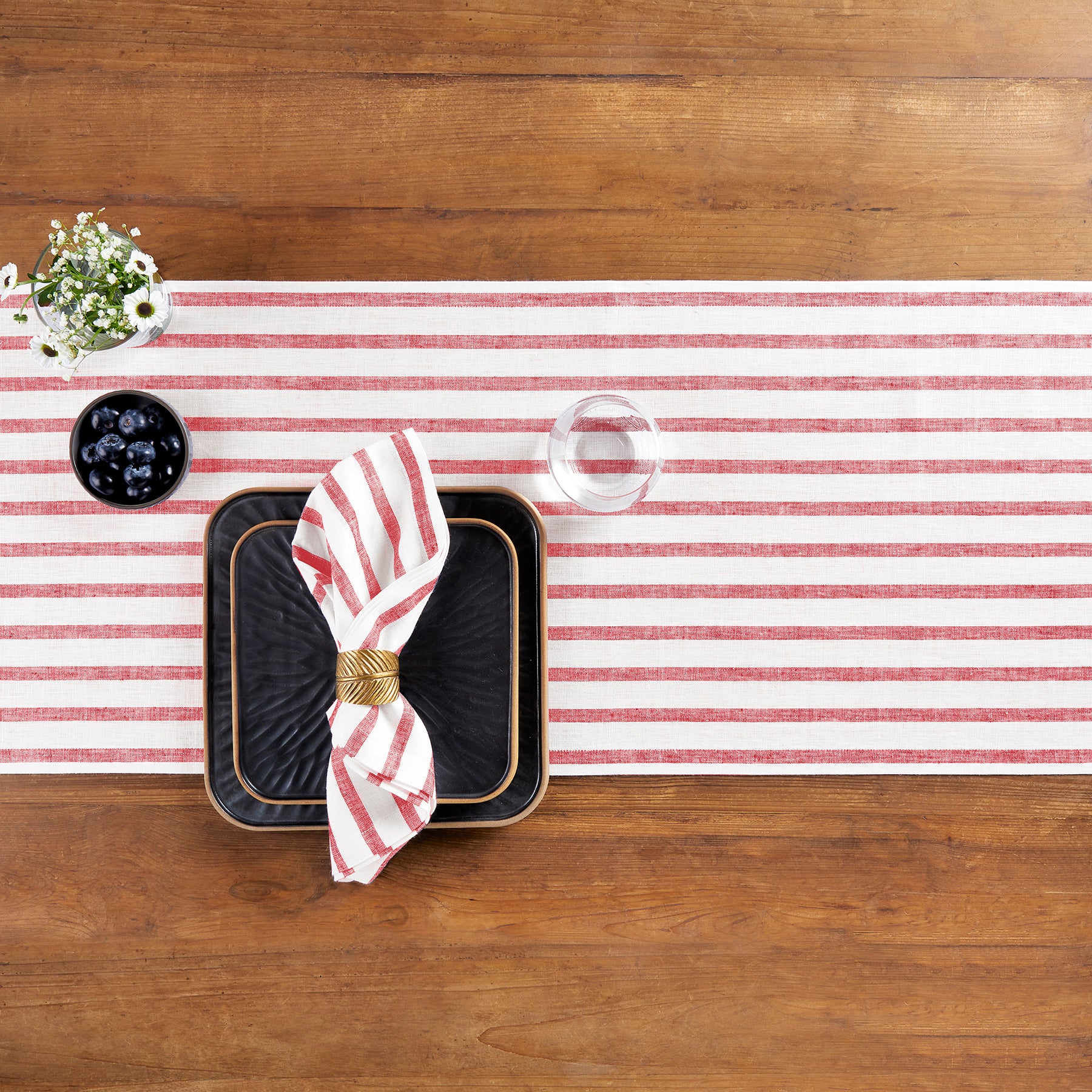 Madison Stripe Table Runner - Elegant Cotton Linen Dining Table Decor for Thanksgiving, Christmas & Wedding Parties - Home Kitchen Decorations