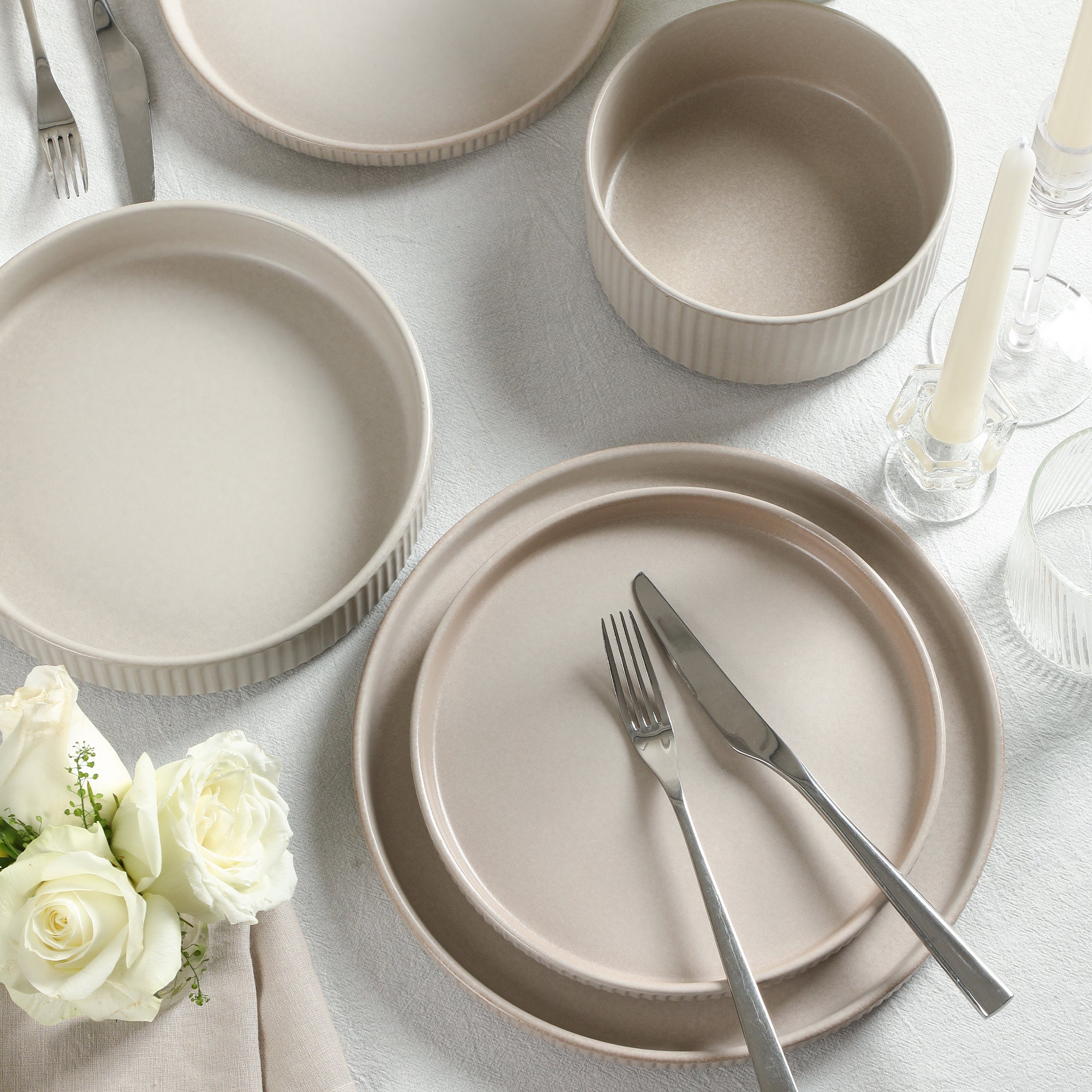Haven Stoneware Pasta Bowl - Beige Ceramic Dinnerware for Italian Cuisine | Perfect for Spaghetti, Salad & Soup Serving