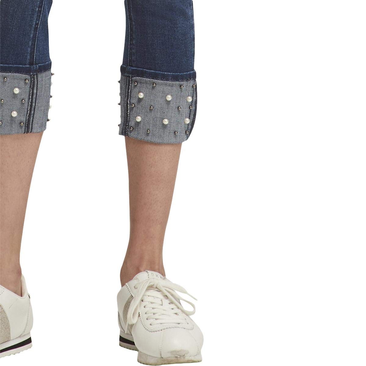 DKNY Women's Beaded Skinny Fit Jeans - Trendy Stretch Denim Pants with Embellished Details for Casual Outfits & Night Out