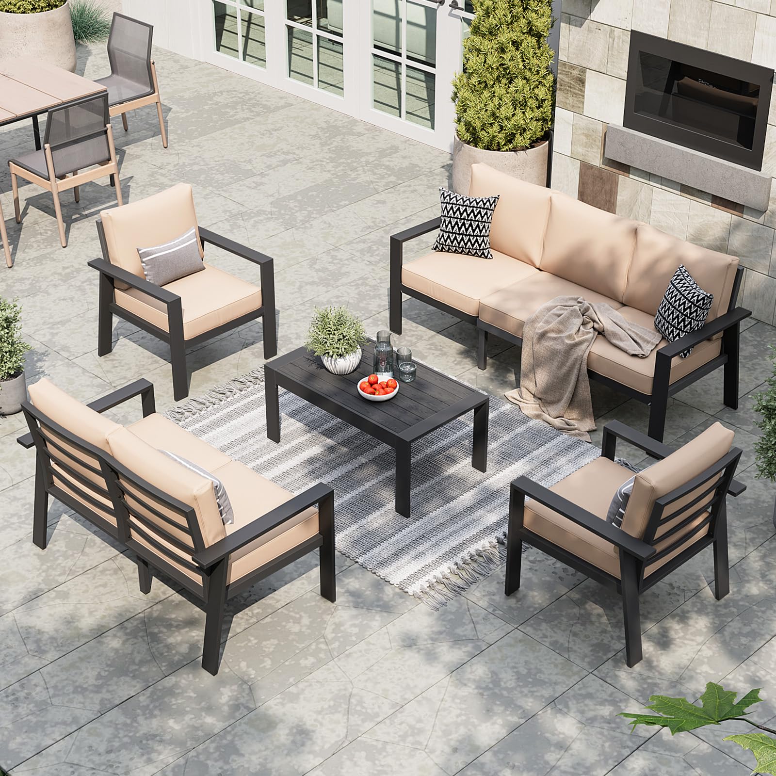 Aoxun 5-Piece Outdoor Patio Furniture Set - Durable Aluminum Sectional with Waterproof Cushions & Coffee Table, Perfect for Lawn, Garden, Backyard, and Poolside Relaxation (Beige)