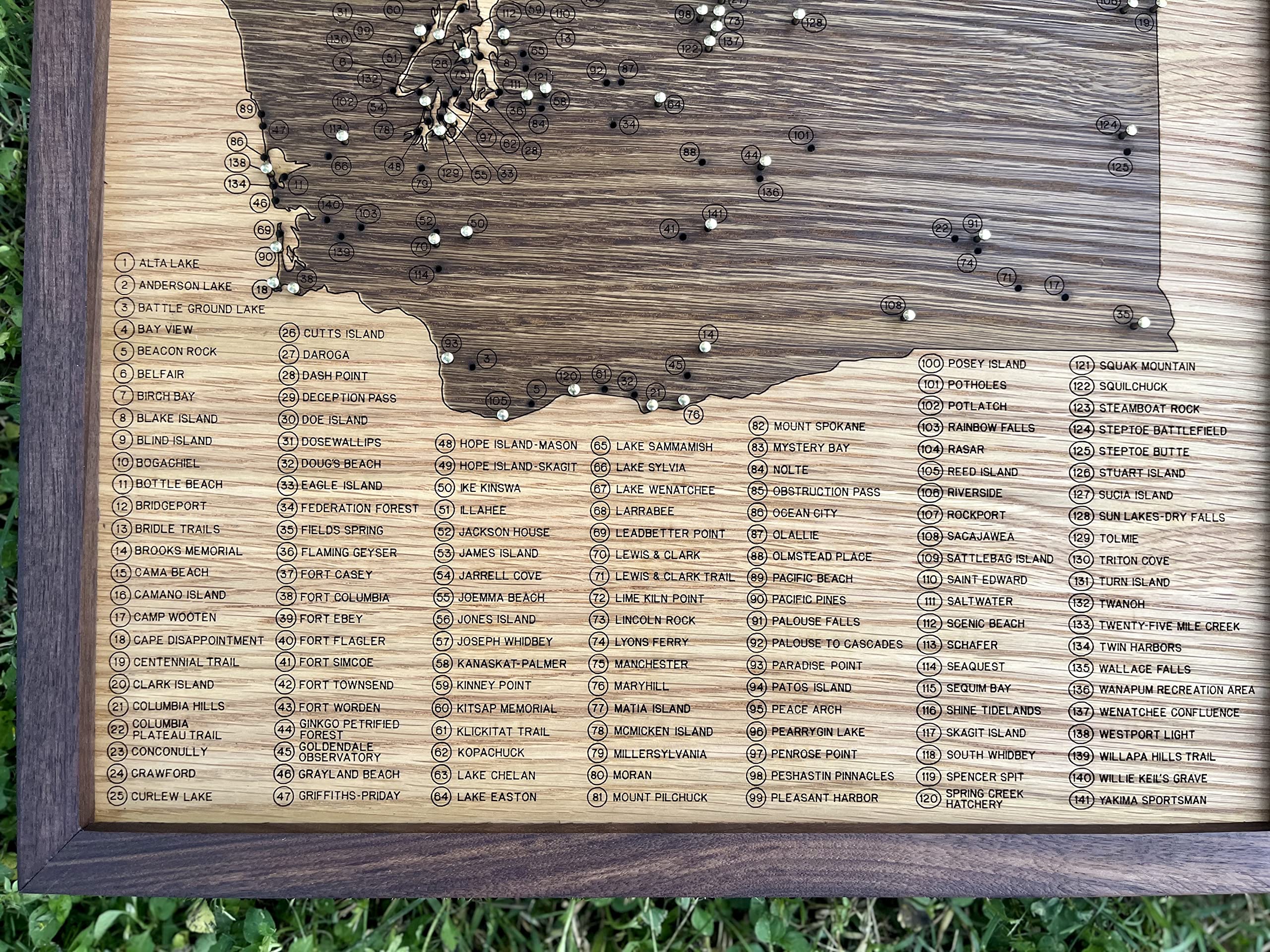 Washington State Parks Push Pin Map - Wooden Travel Tracker with Brass Pins for Adventure Planning